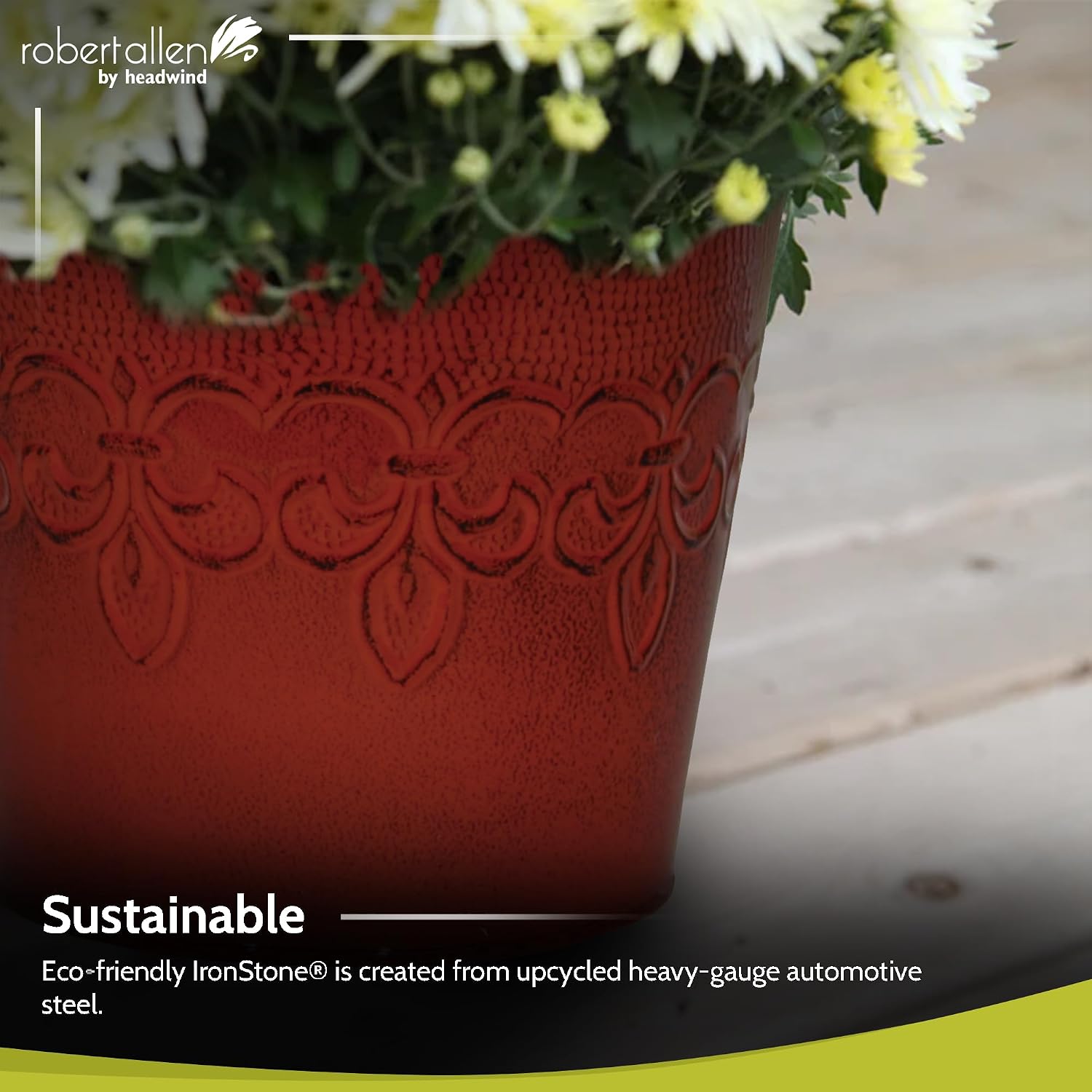 MPT01891 Fluer De Lis Series Metal Planter Flower Pot, 6", Color Tansy Green