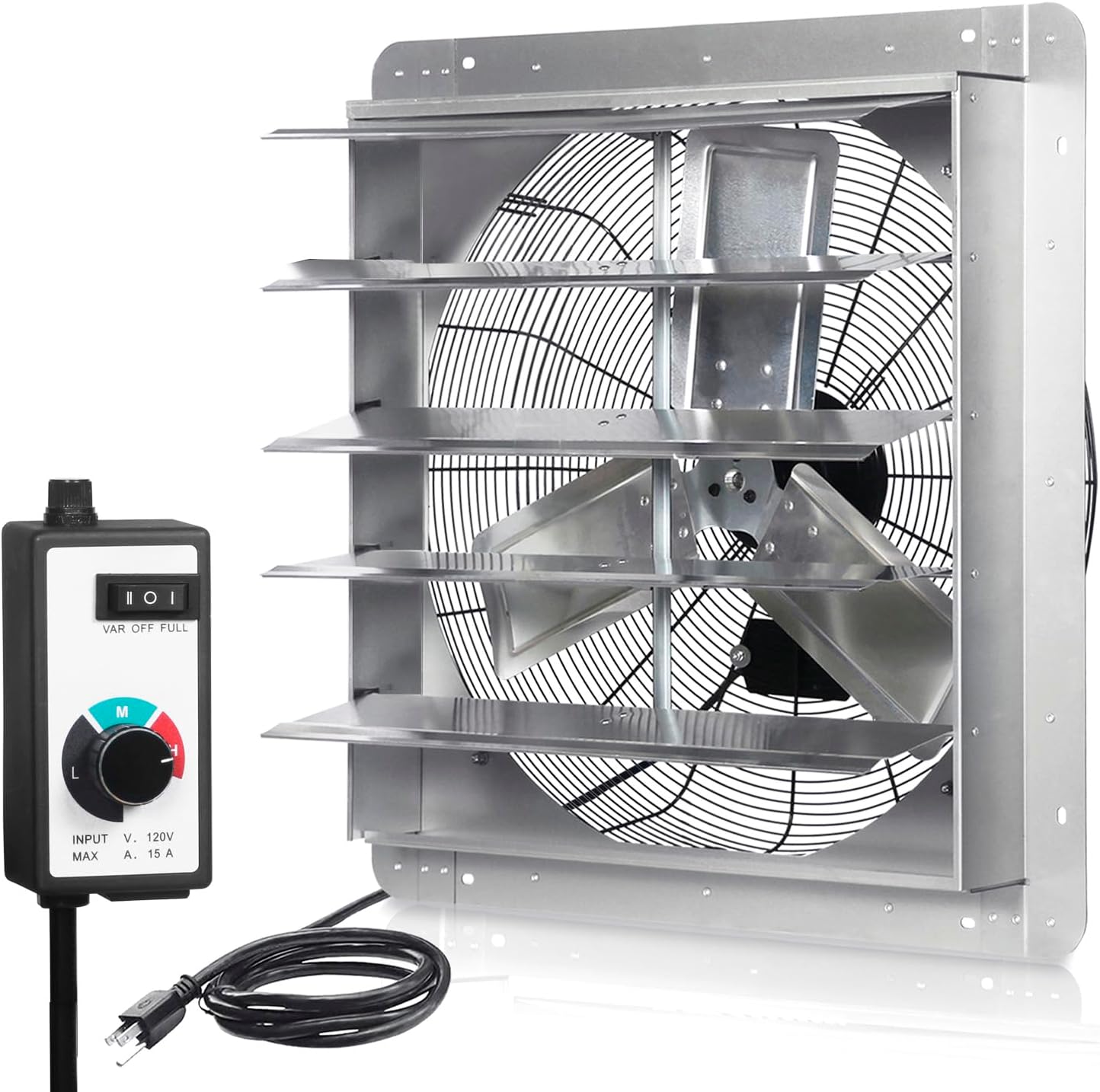 KEN BROWN 12 Inch Shutter Exhaust Fan Wall Mounted, Aluminum with 1.65 Meters Power Cord Kit, High Speed 1450CFM, Vent fan for Commercial, Greenhouse