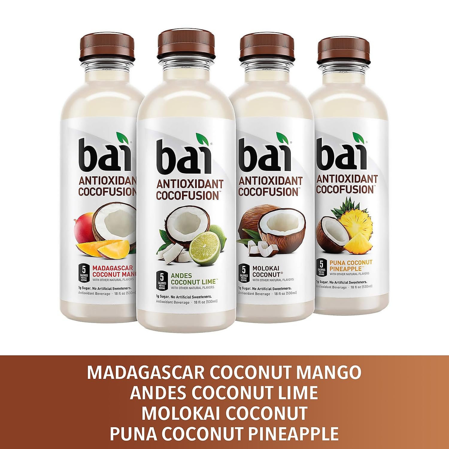 Bai Coconut Flavored Water Puna Coconut Pineapple, Antioxidant Infused, Coconut Pineapple Flavored Water Drink, 18 Fluid Ounce Bottles, 6 Count