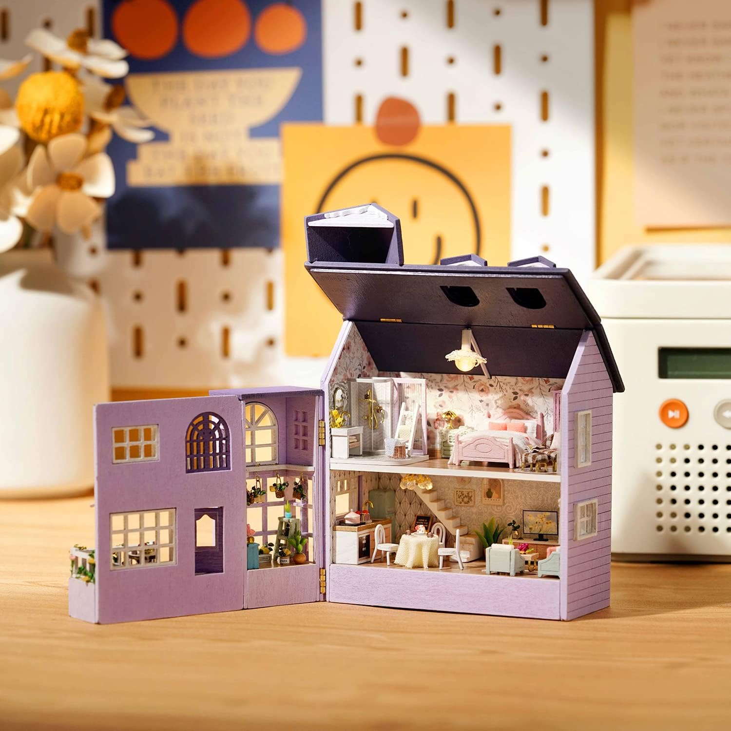 DIY Miniature Dollhouse Kit with Furniture Plus Dust Proof | 1:24 Scale Creative Room Mini Wooden Doll House Accessories for Kids Teens Adults Aged 14+(Beach Cottage)