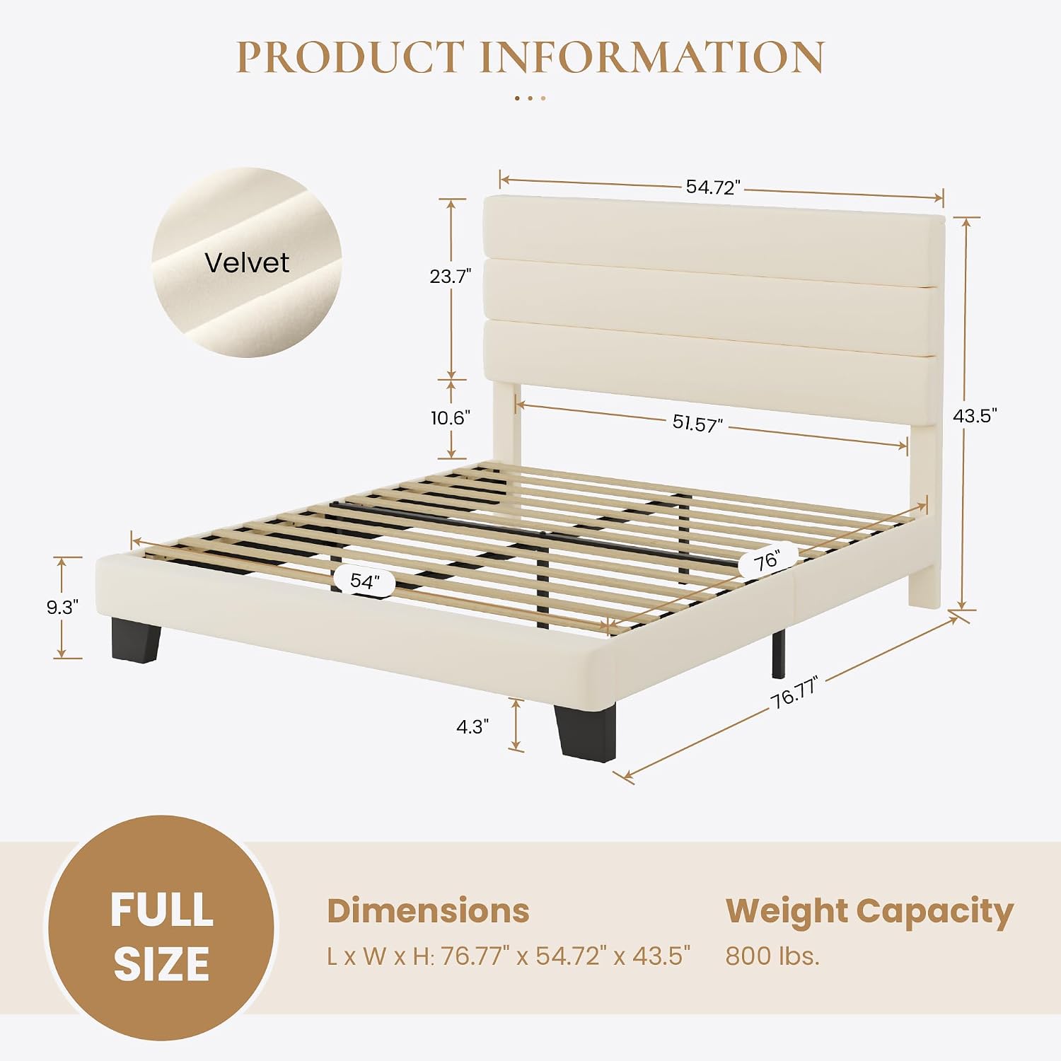 SHA CERLIN Full Platform Bed Frame with Upholstered Fabric Headboard, Grey