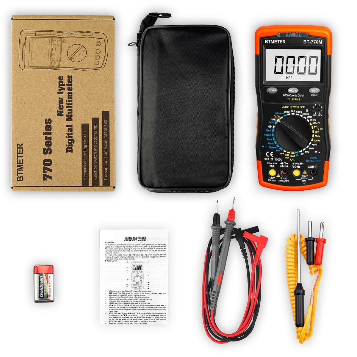 Digital Multimeter TRMS 6000 Count, BTMETER BT-770M Auto/Manual Ranging DMM Electrical Meter Tester for AC/DC Amp, AC/DC Volt