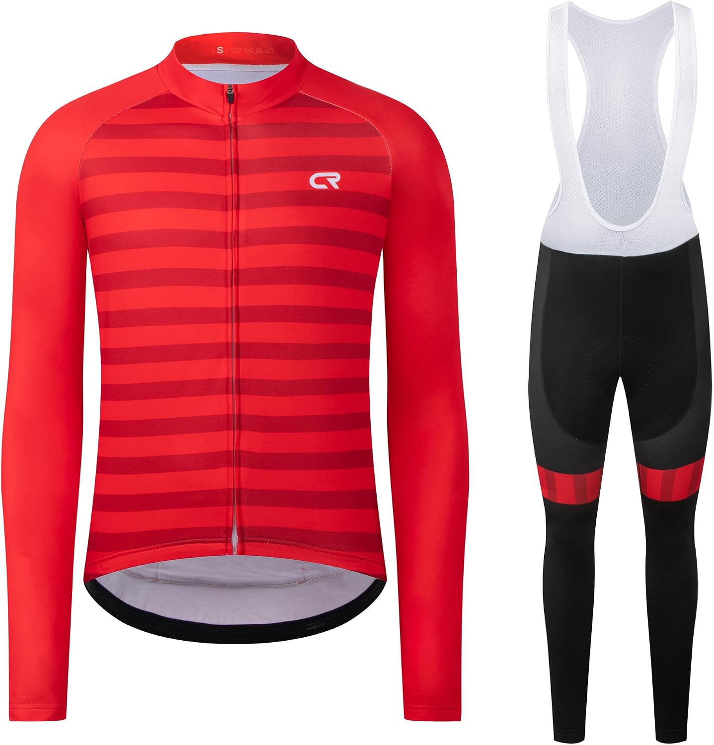Coconut Ropamo CR Men's Cycling Clothing Set Long Sleeve Cycling Jersey Zipper Pocket Bike Outfit Cycling Bib Pants 3D Padded