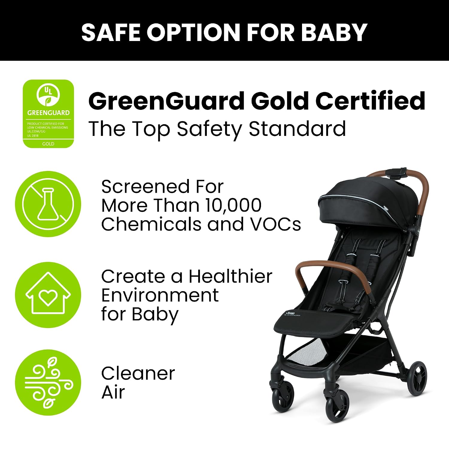 Jeep Altitude Compact Travel Stroller by Delta Children Greenguard Gold, Easy One Hand Fold, Lightweight, Extendable Canopy with Peek-a-Boo Window, Reclining Seat, 4 Wheel Suspension, Olive Green