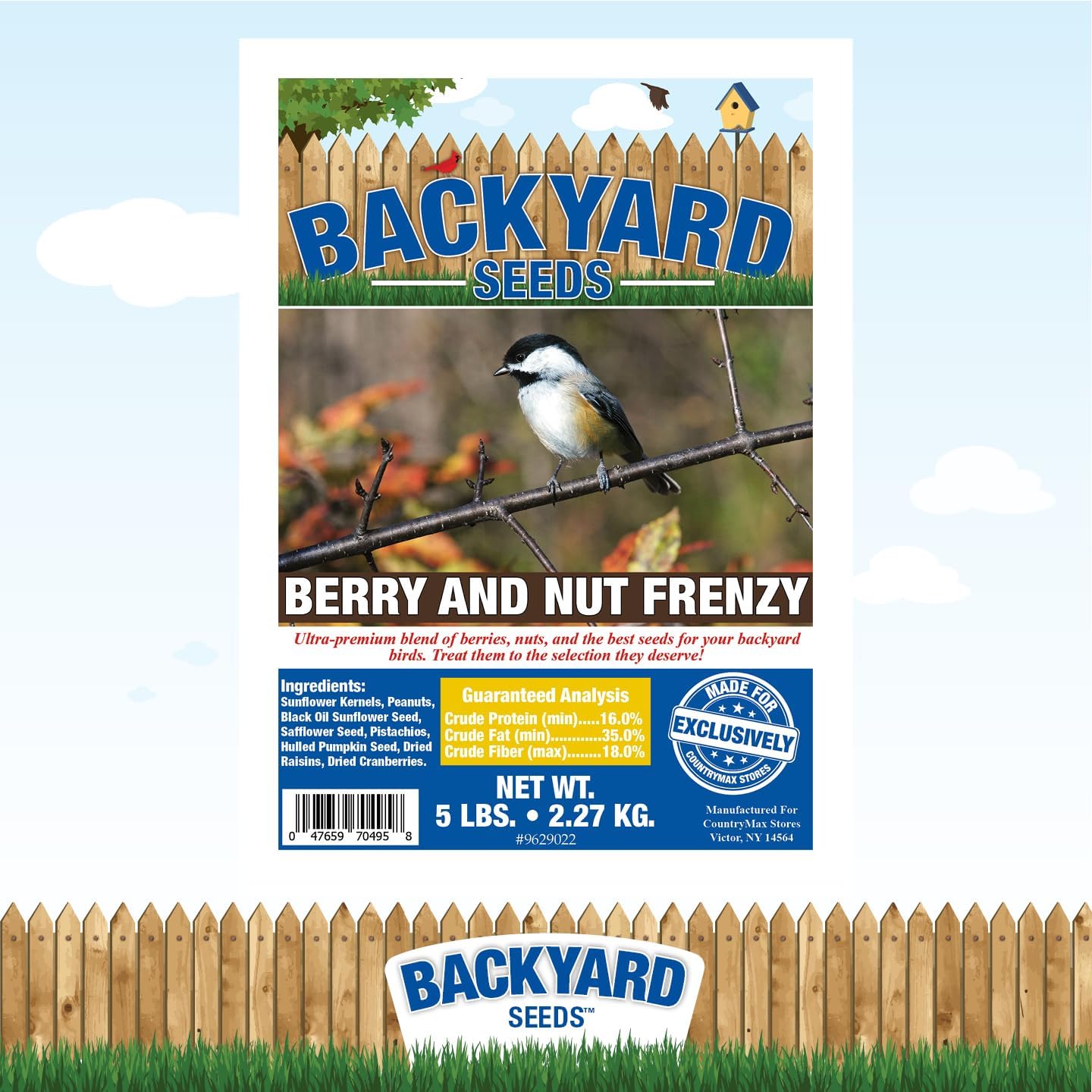 Backyard Seeds Woodpecker No-Waste Bird Seed Mix 5lbs - Premium Shelled Peanuts & Sunflower Chips, Small Bag of Wild Bird Food