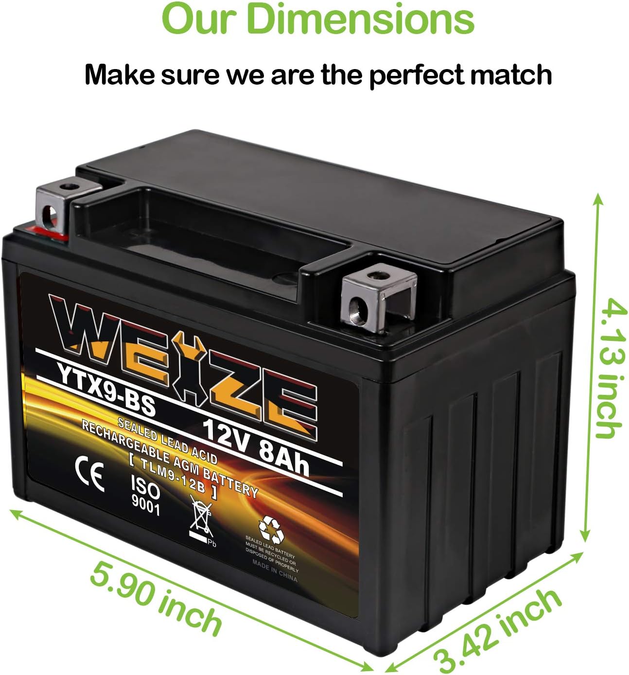 Weize YTX14 BS ATV Battery High Performance - Maintenance Free - Sealed AGM YTX14-BS Motorcycle Battery compatible with Honda Suzuki Kawasaki Yamaha scooter snowmobile