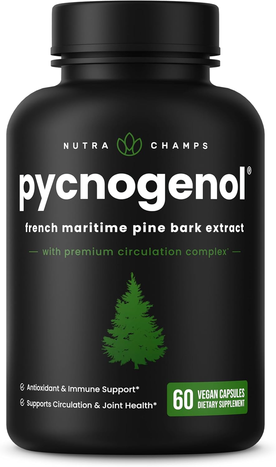 NutraChamps Pycnogenol French Maritime Pine Bark Extract, Premium Circulation Complex, Blood Flow, Nitric Oxide Production, Superior Absorption