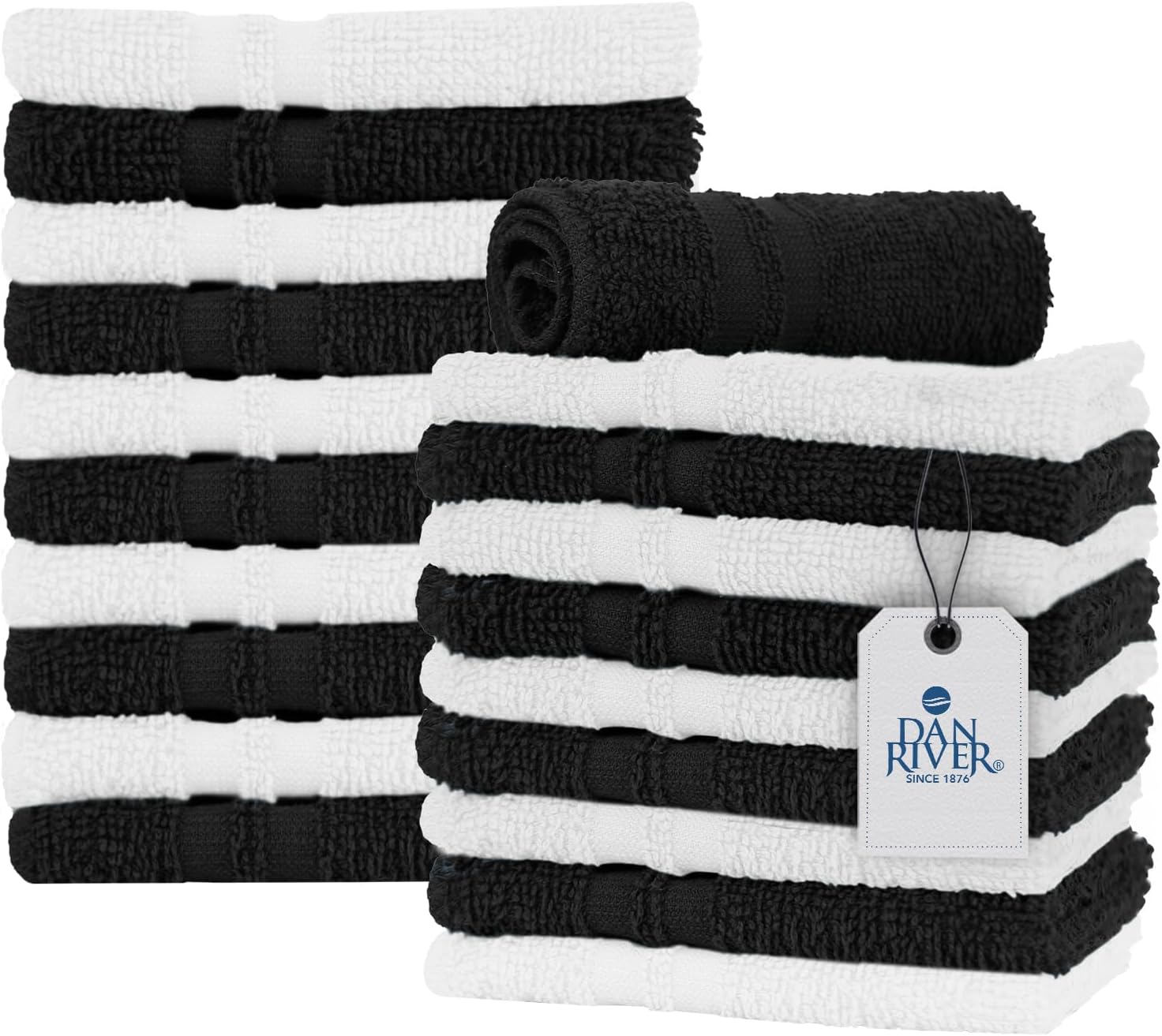 DAN RIVER 24 Pack Cotton Wash Cloths Set for Showering [12x12] White