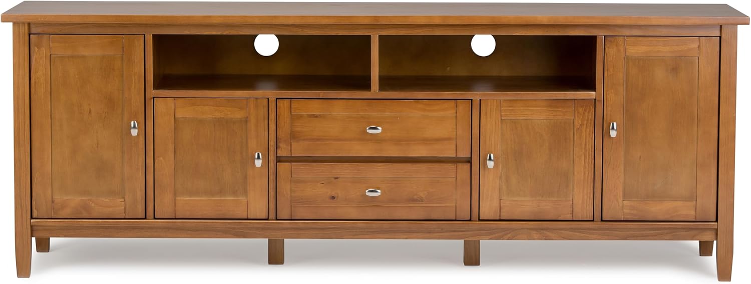 SIMPLIHOME Warm Shaker 47" Wide Solid Wood TV Stand in Light Golden Brown