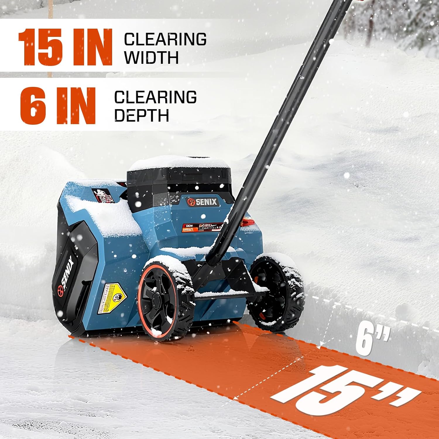 SENIX Cordless Snow Shovel, 40V | 13-Inch | 6-Inch | 8000mAh Snow Blower | 20FT Max Throw Distance, Plows 375lbs/Min, with Auxiliary Handle for Patio, Deck, Driveway