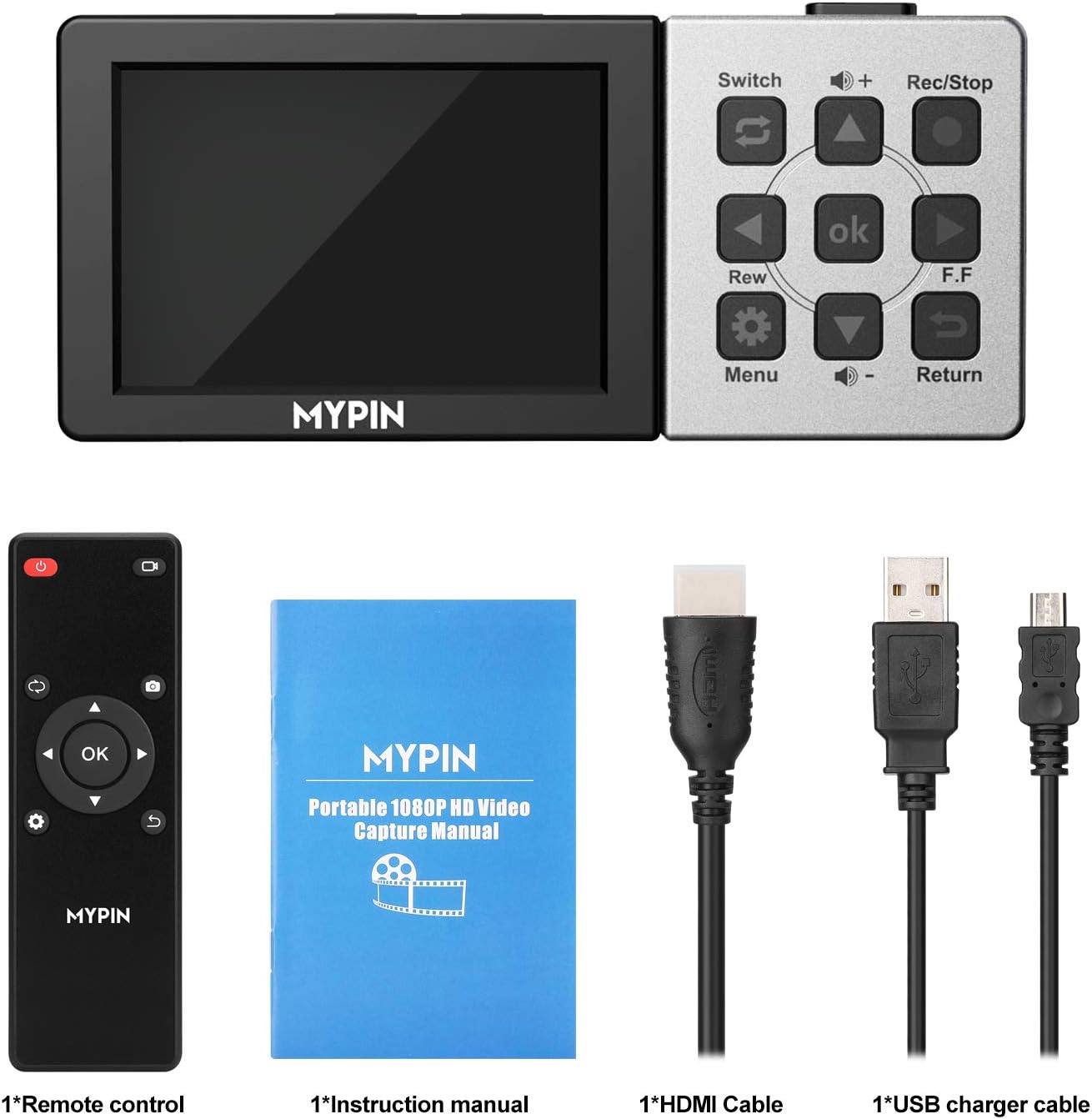 1080P@60fps Capture Card with 3.5 Inch LCD and Remote Control, HDMI Video Recorder for PS4, Xbox One, LiveTV, DVR