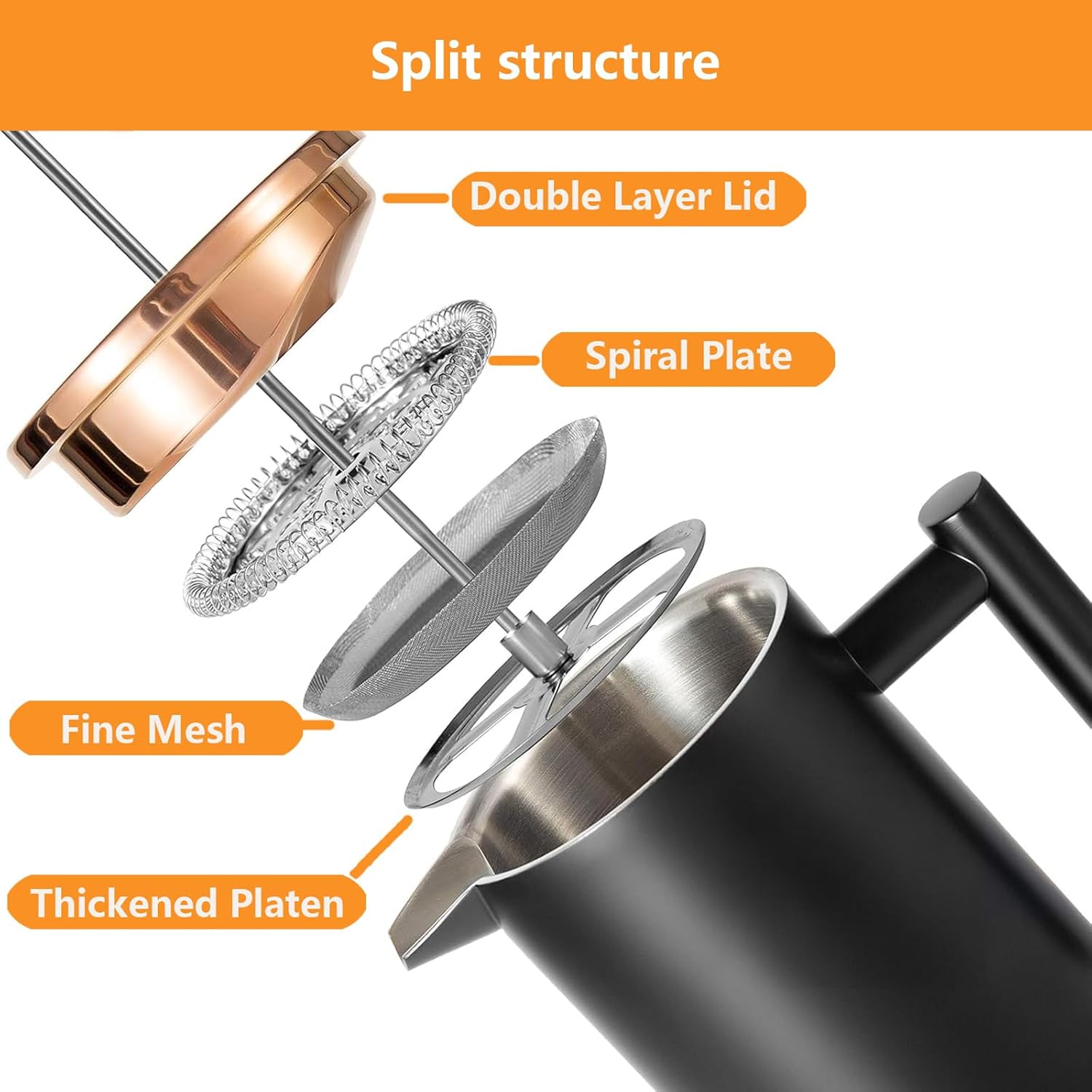 Black French Press Stainless Steel 34oz