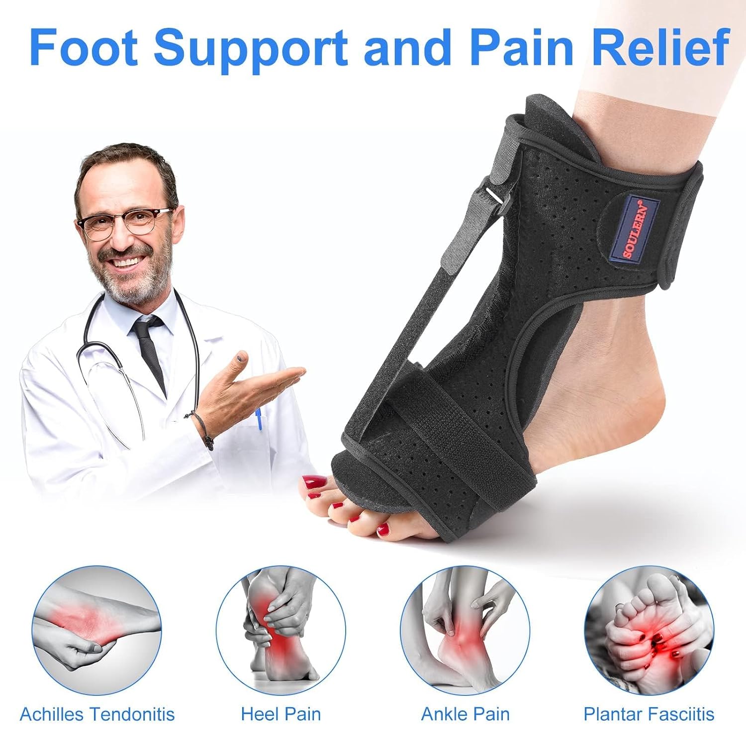 Plantar Fasciitis Night Splint Drop Foot Orthotic Brace, Adjustable Plantar Fasciitis Brace, Improved Dorsal for Effective Relief from Plantar Fasciitis, Achilles Tendonitis, Ankle Pain