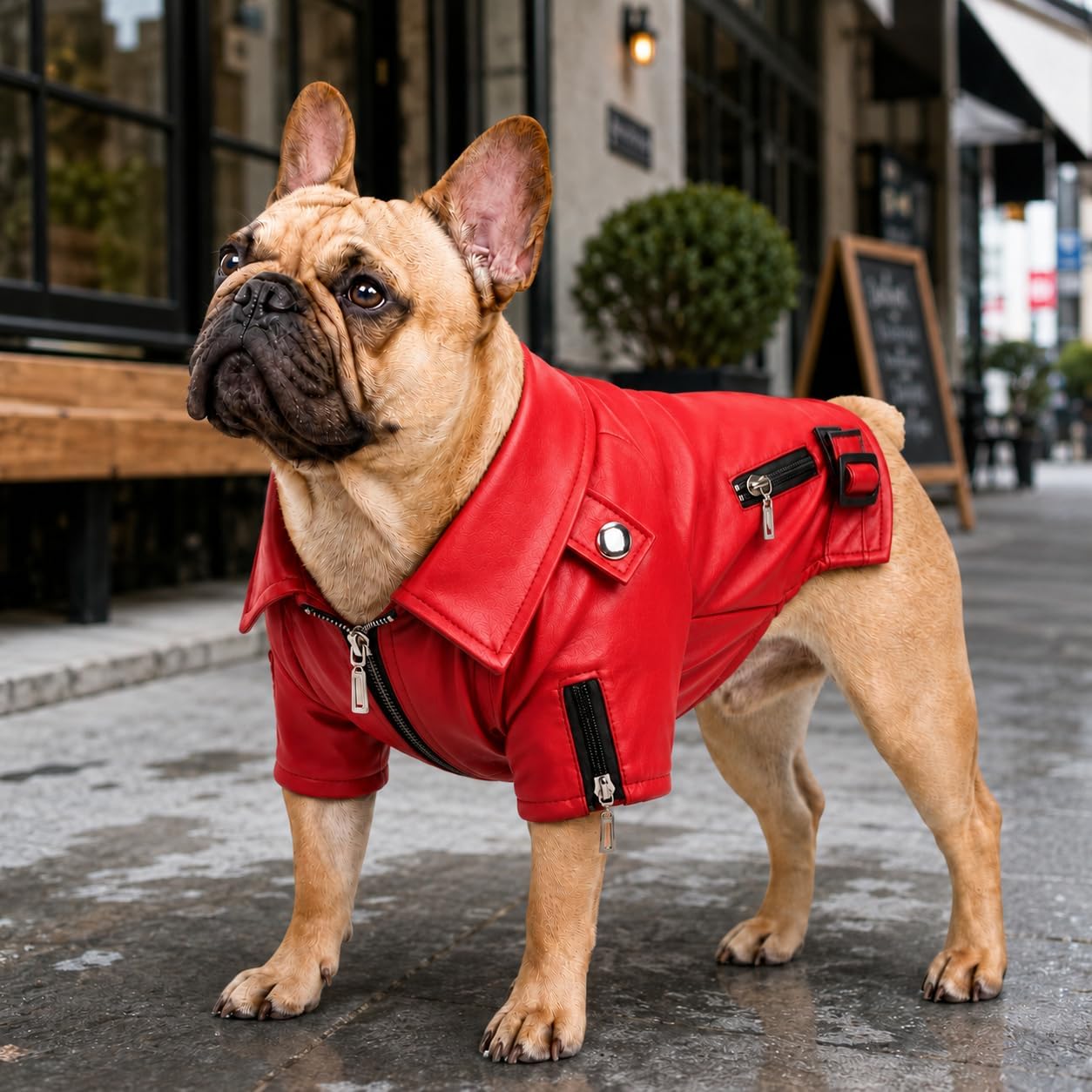 Lovelonglong Cool Dog Leather Jacket, Warm Coats Dogs Windproof Cold Weather Coats for Large Medium Small Dogs with Eagle Embroidery Black XS