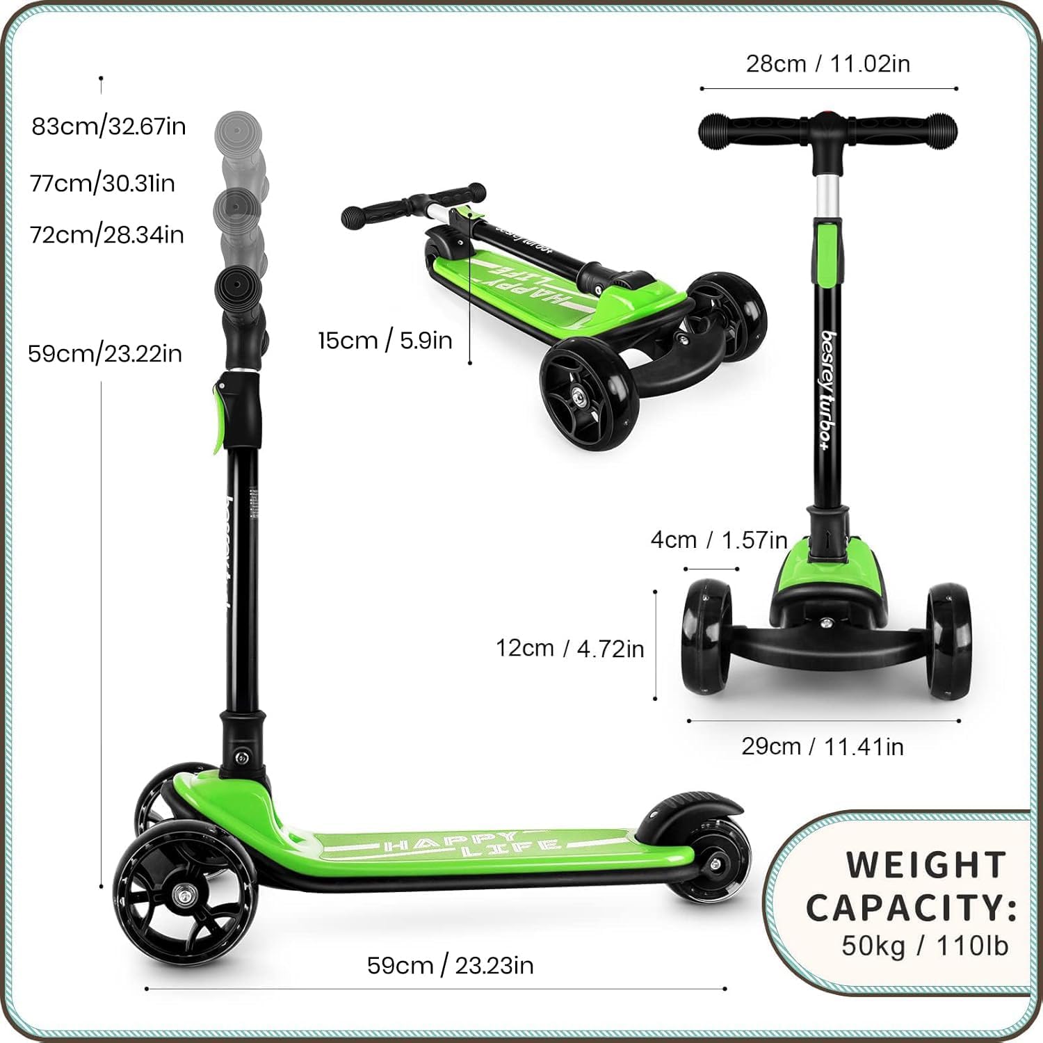 besrey 3 Wheel Scooter for Kids Ages 3-10 with 4 Adjustable Height