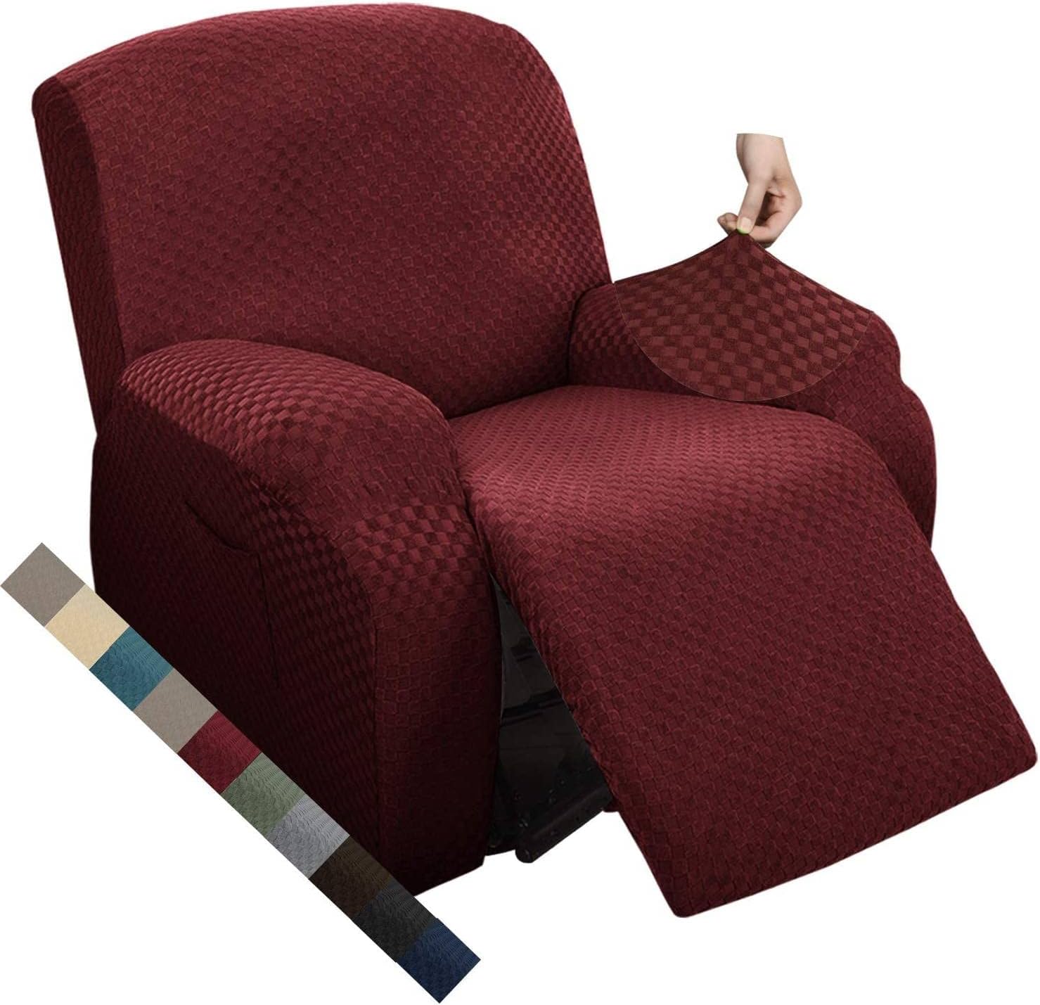 MAXIJIN Latest Recliner Slipcovers for Living Room 4 Pieces Stretch Jacquard Recliner Chair Cover Soft Fitted Recliner Protector with Elastic Bottom