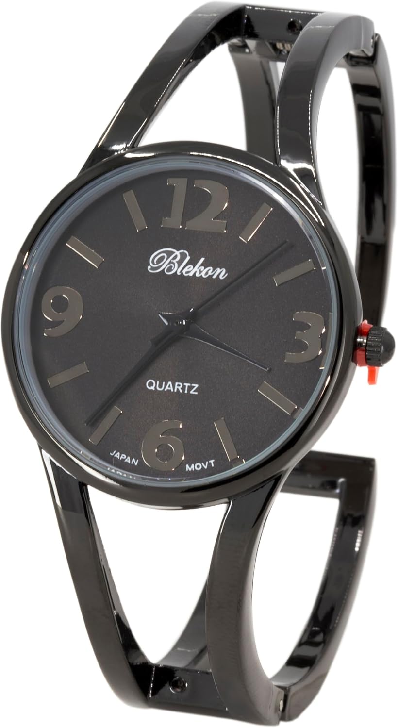 Collections Women's Elegant Analog Quartz Watch - 33mm Case, Casual Metal Cuff Bangle Design, Adjustable Fit for 7-8 Inch Wrist Size