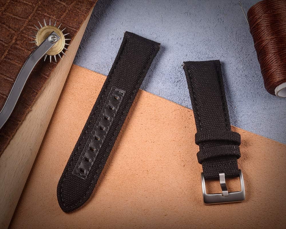 hemsut h Canvas Watch Bands, Quick Release Military Watch Strap, Fabric Replacement 18mm Watch Bands for Men