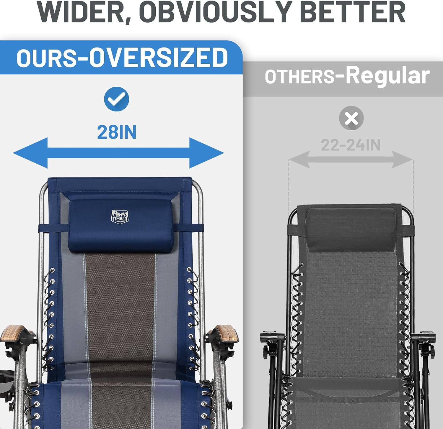 Timber Ridge Oversized Zero Gravity Chair, Padded Reclining Lounge Chair with Adjustable Headrest & Cup Holder, Heavy Duty Support 350 lbs