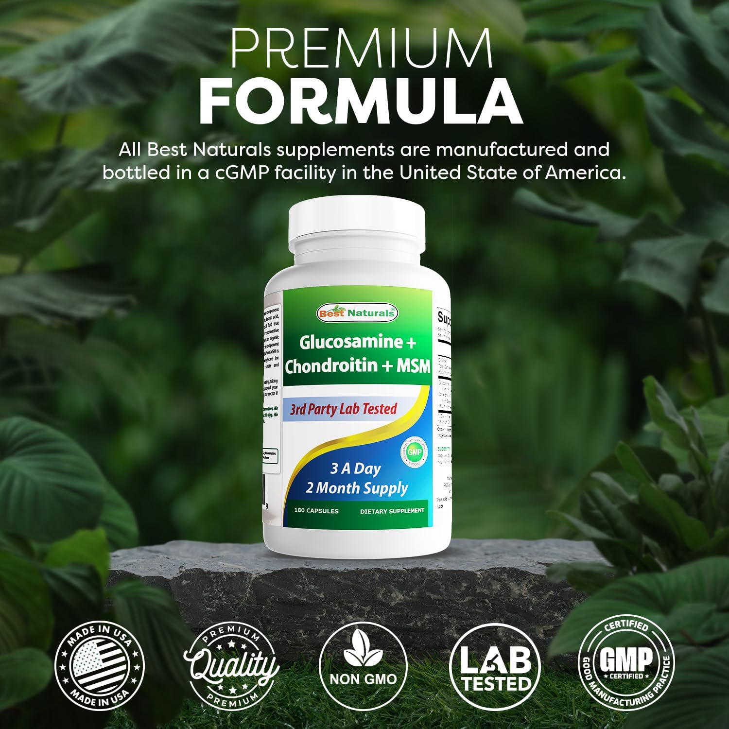 Best Naturals Glucosamine Chondroitin and MSM (Non-GMO) - Promotes Joint Health - 180 Count