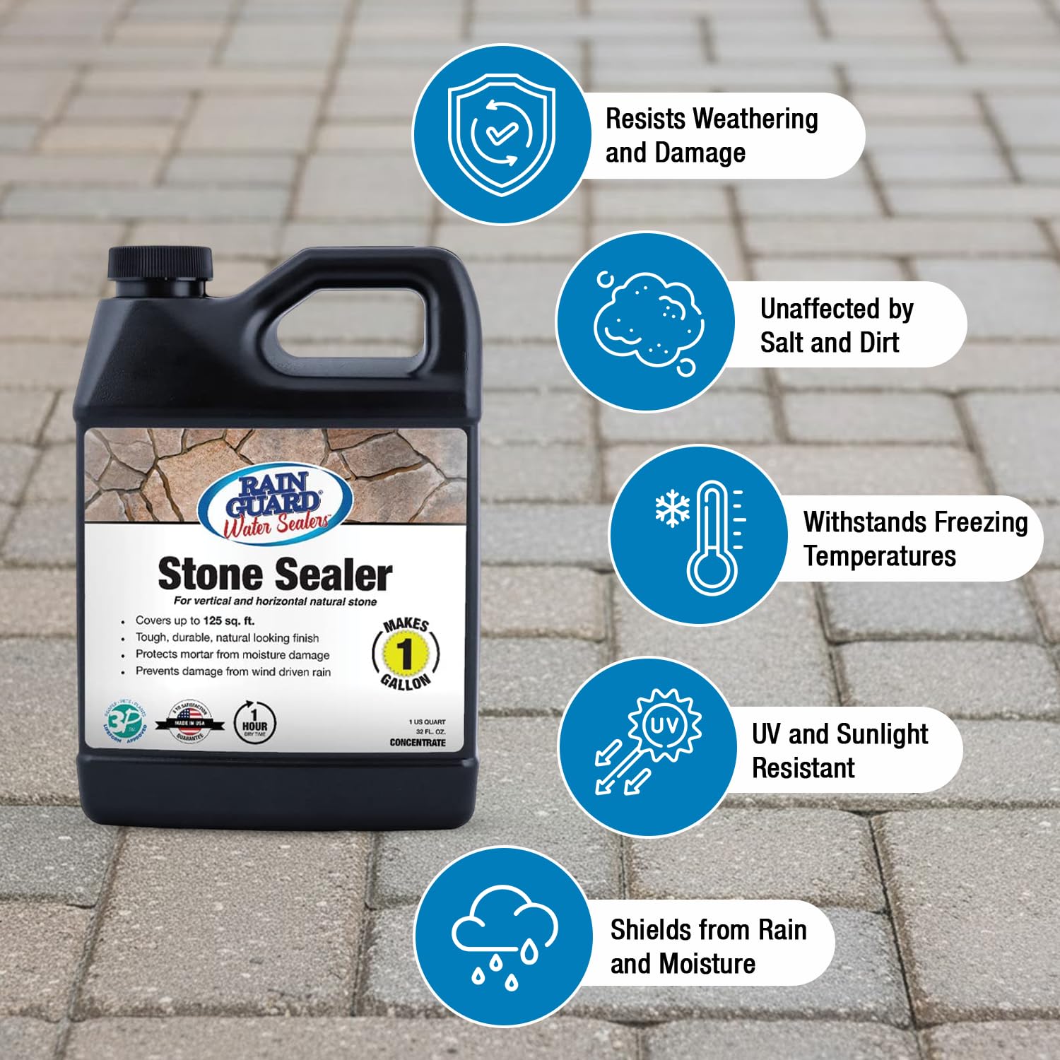 Rainguard Water Sealers Stone Sealer, Penetrating Protection Against Moisture Damage and Stains, for All Stone Surfaces, Silane/Siloxane Waterproofer, Natural Finish, Ready to Use, 5 Gallons | Silane Siloxane Waterproofer, Protects Against Moisture Damag…