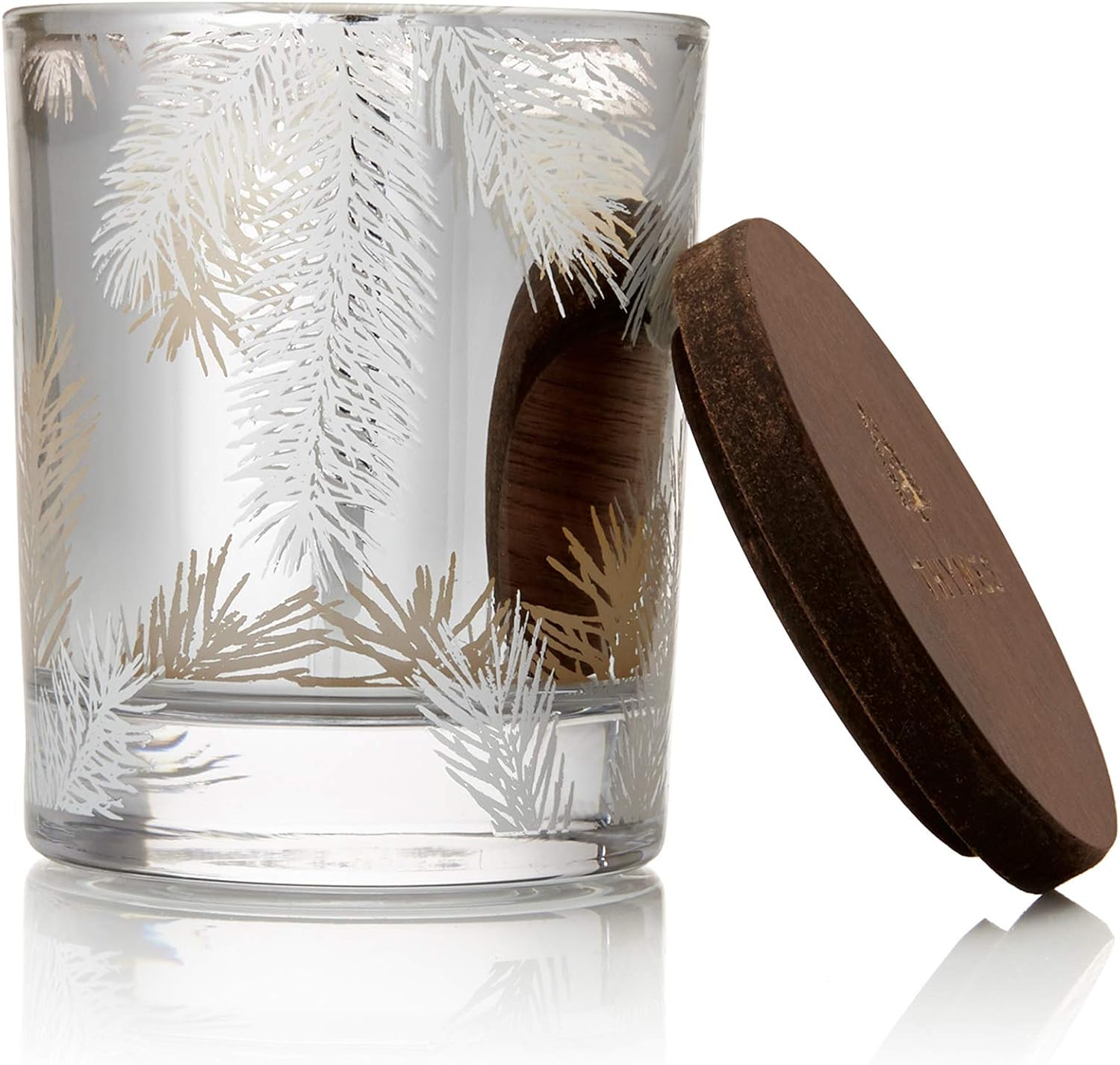 Thymes Frasier Fir Candles - Statement Collection - Silver with Pine Needle Design - Scented Candles for Home Decor - Notes of Siberian Fir Needles, Cedarwood & Sandalwood - Large 4 Wick (40 oz)