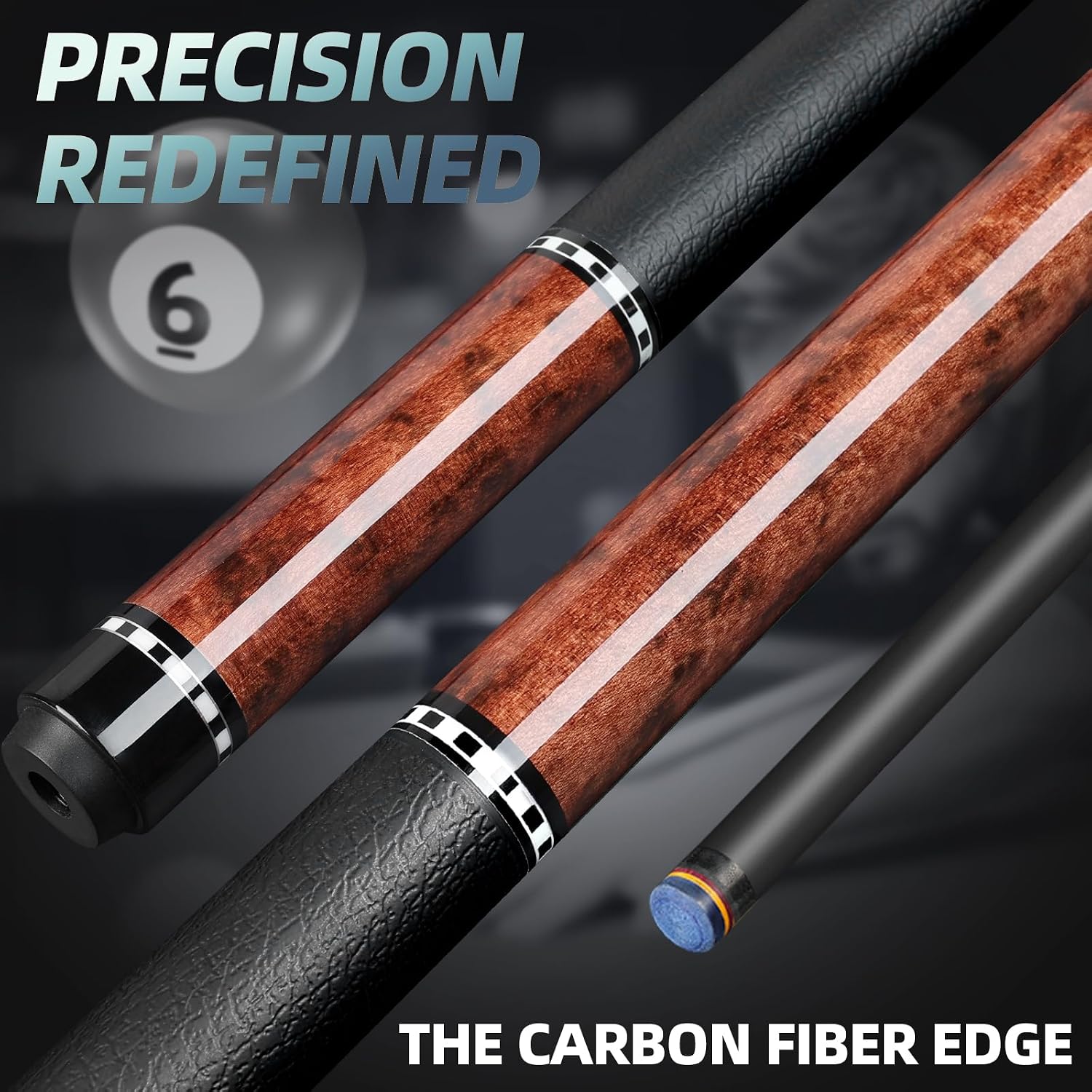 Kmise Carbon Fiber Pool Cue Stick 58", Billiard Cue Sticks 21-23oz, Low Deflection Pool Cue with 12.5mm Tip, Professional Billiard Carbon Fiber Pool Sticks for Adults