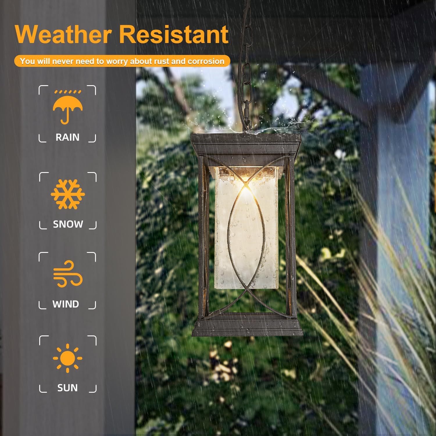 Dusk to Dawn Modern Outdoor Coach Lantern Exterior Light Fixtures Black Aluminum with Crack-Like Glass Waterproof Wall Sconce Mission Outside Light