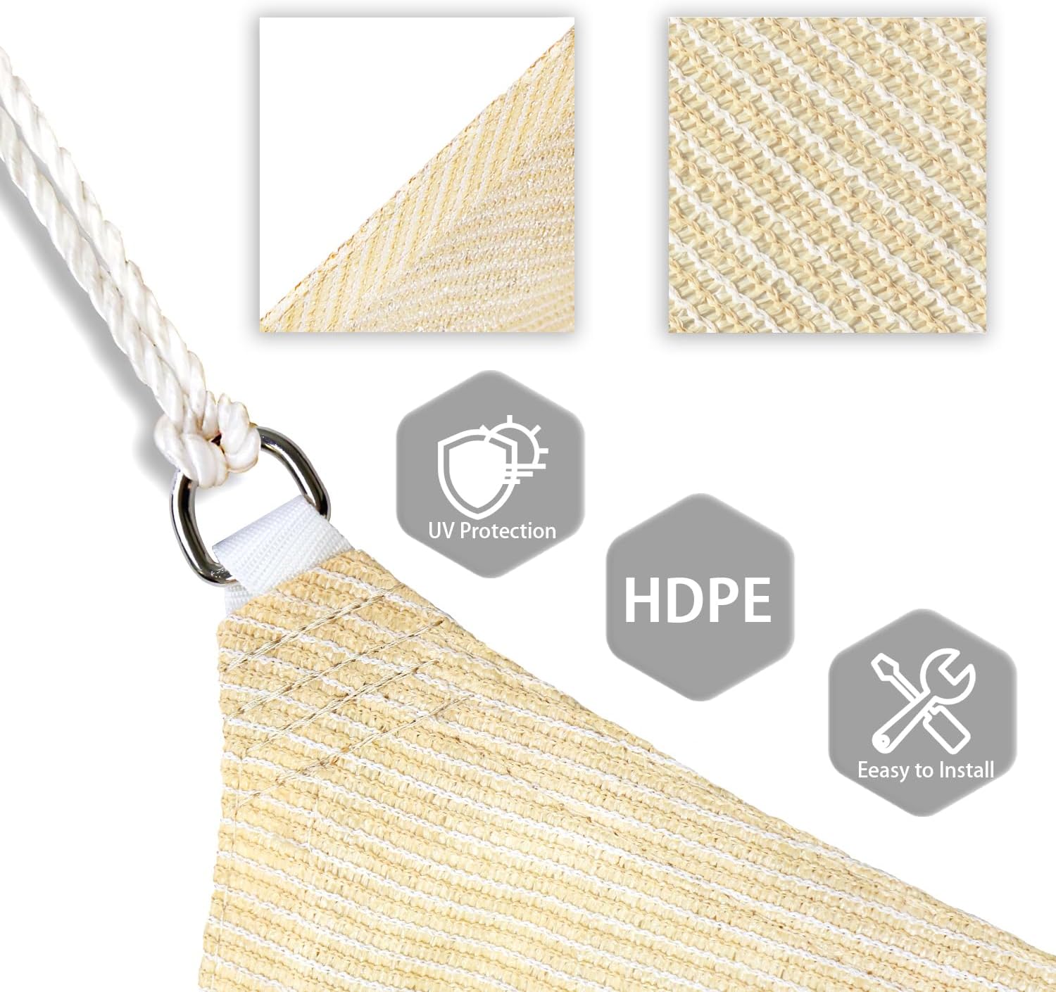 Patio Paradise 16' x 20' Tan Beige Sun Shade Sail Rectangle Canopy - Permeable UV Block Fabric Durable Patio Outdoor - Customized Available