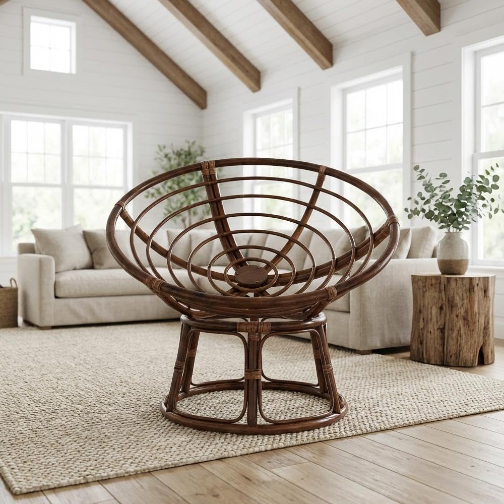 Bali 42-inch Modern Wicker/Rattan Brown Rattan Papasan Chair Replacement Frame