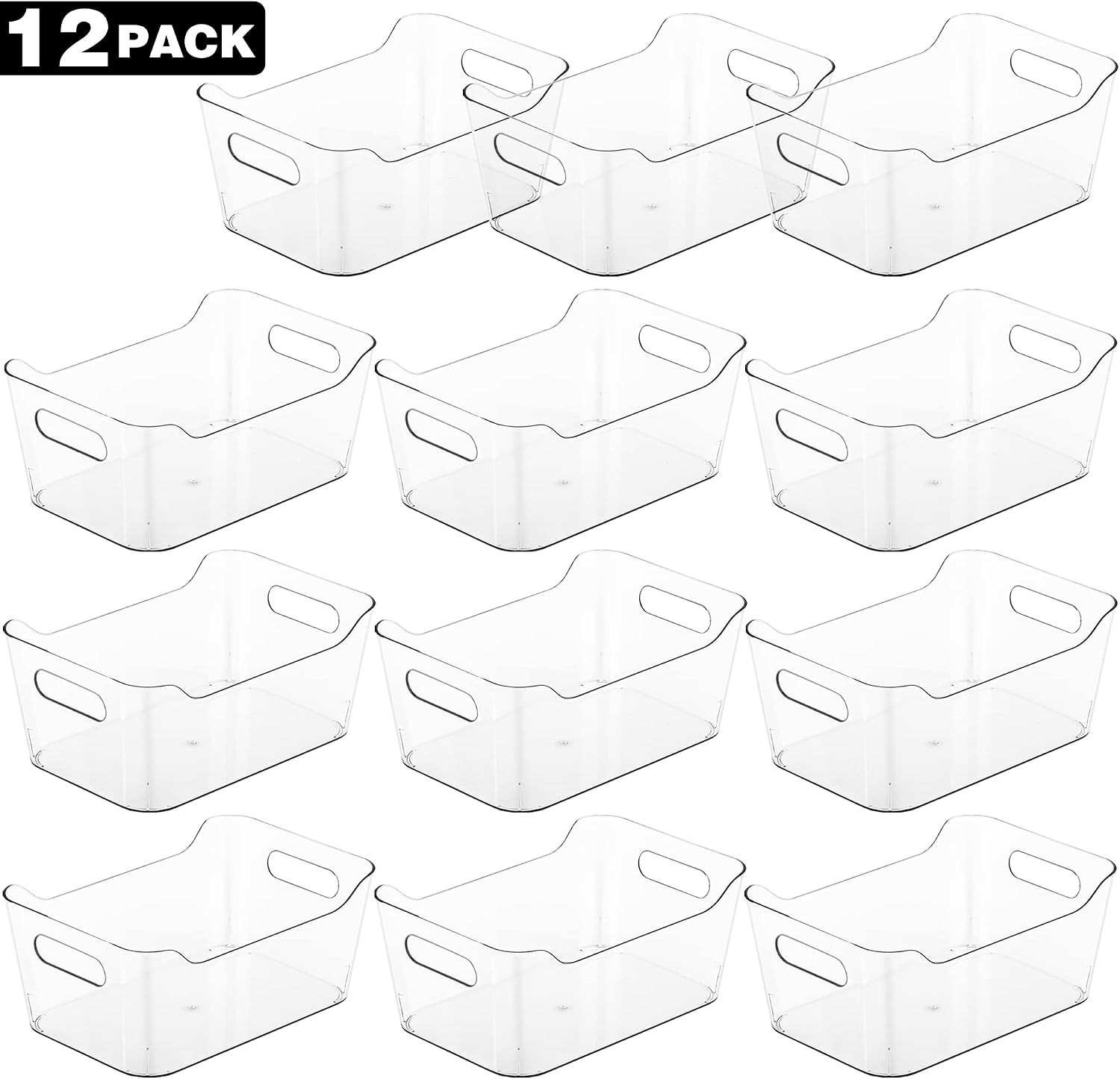 Tiawudi 12 Pack Plastic Storage Bins, Multi-Use Organizer Bins, Pantry Organizer, Clear Storage Containers for Home, Kitchen, Office, Cabinet