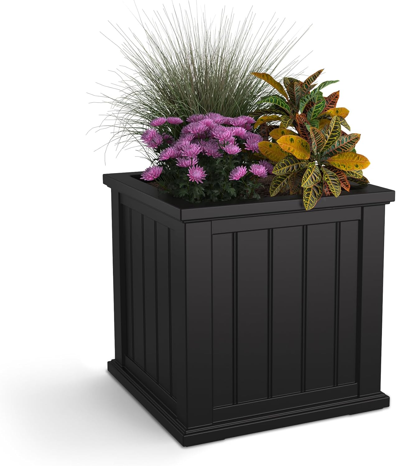 Mayne Cape Cod 14in Self-Watering Square Planter, Black | Self-watering, All season, Fade resistant, Double-wall design, 15-year warranty