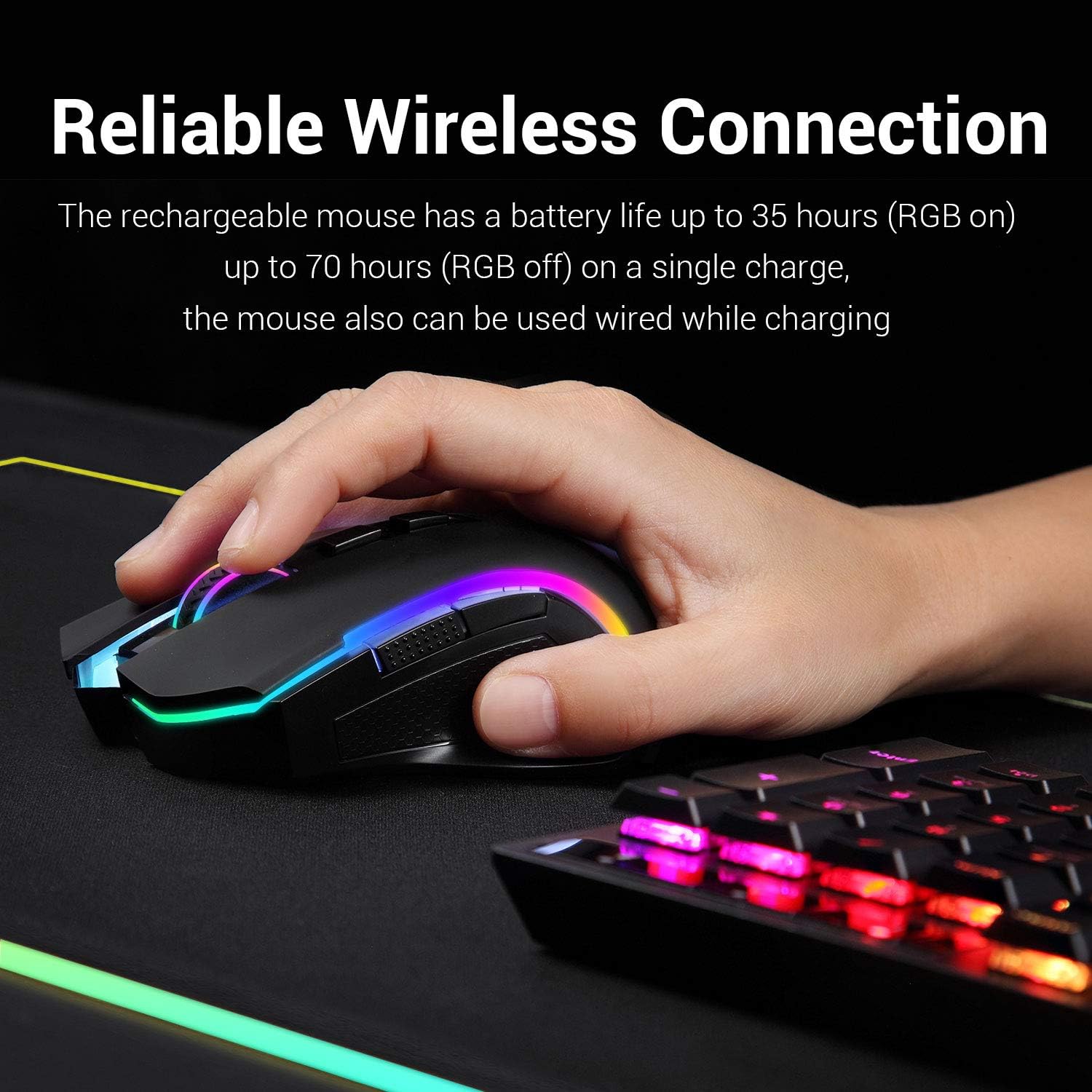 Redragon M602 Gaming Mouse, Ergonomic RGB Gaming Mouse Wired with 7200 Adjustable DPI, 9 Programmable Buttons, Professional Software for Gamer Office [Black]