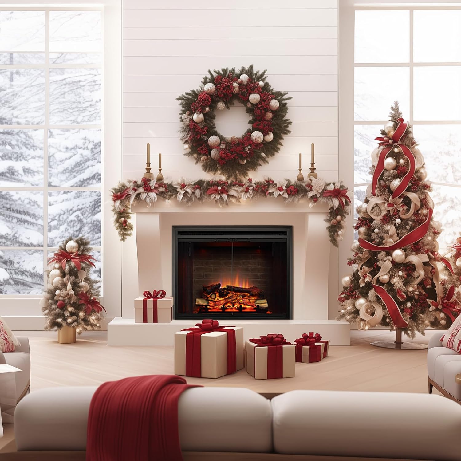 PuraFlame Klaus Electric Fireplace Insert with Fire Crackling Sound, Glass Door and Mesh Screen, 750/1500W, Black, 29 15/16 Inches Wide