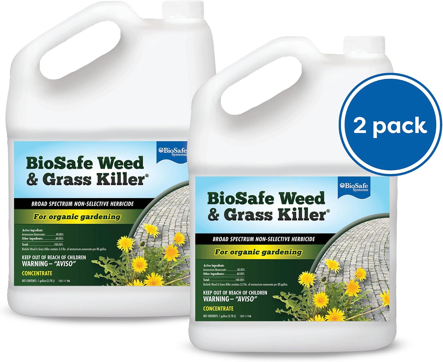 BioSafe Systems 7601-1 Weed and Grass Killer, (Case – 2), 1 Gallon, Non-Selective Herbicide, Concentrate