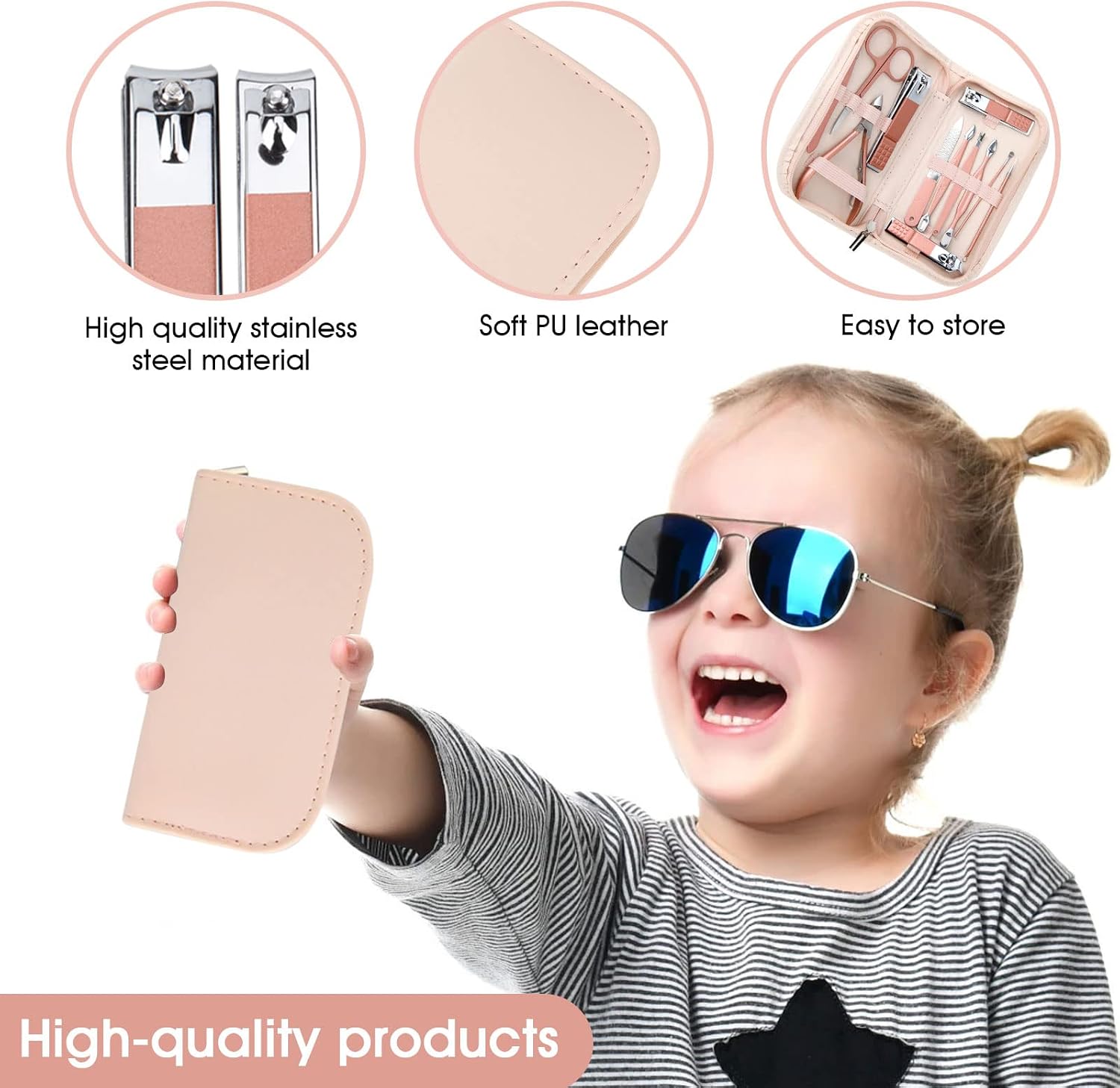 Nail Clippers & Beauty Tool Portable Set, Rose Gold Manicure Set, 12 in 1.