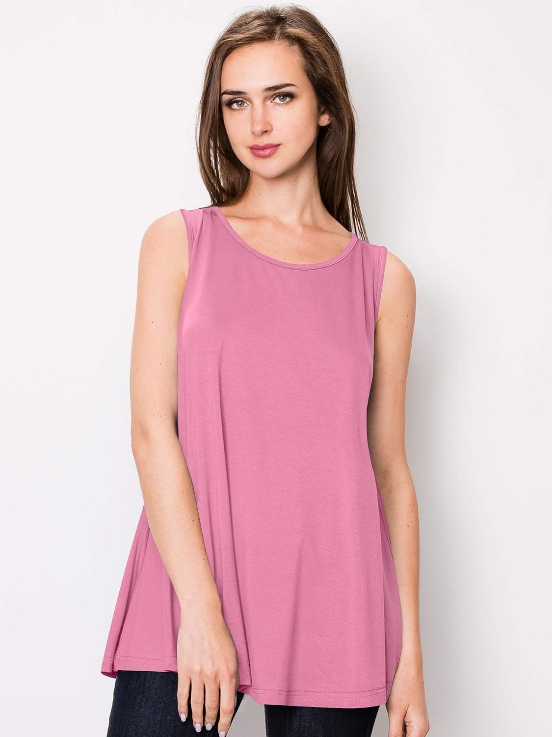 Lock and Love Women Solid Short Sleeve/Sleeveless Tunic for Leggings Swing Tunic Flare Tank Tops S-5XL Plus Size Made in USA