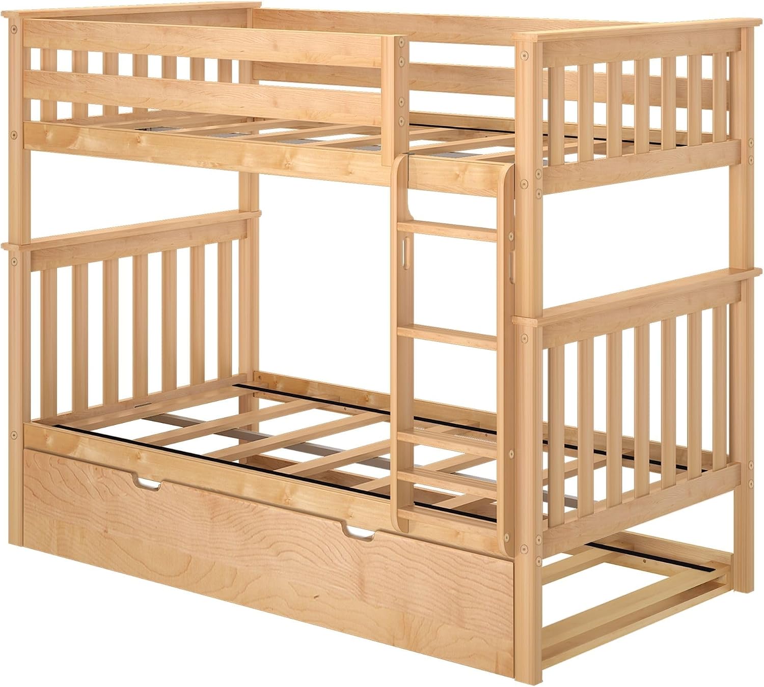 Max & Lily Bunk Bed Twin over Twin, Solid Wood Bunk Bed Frame with Ladder for Kids, 14" Safety Guardrails, Easy Assembly, No Box Spring Needed, White