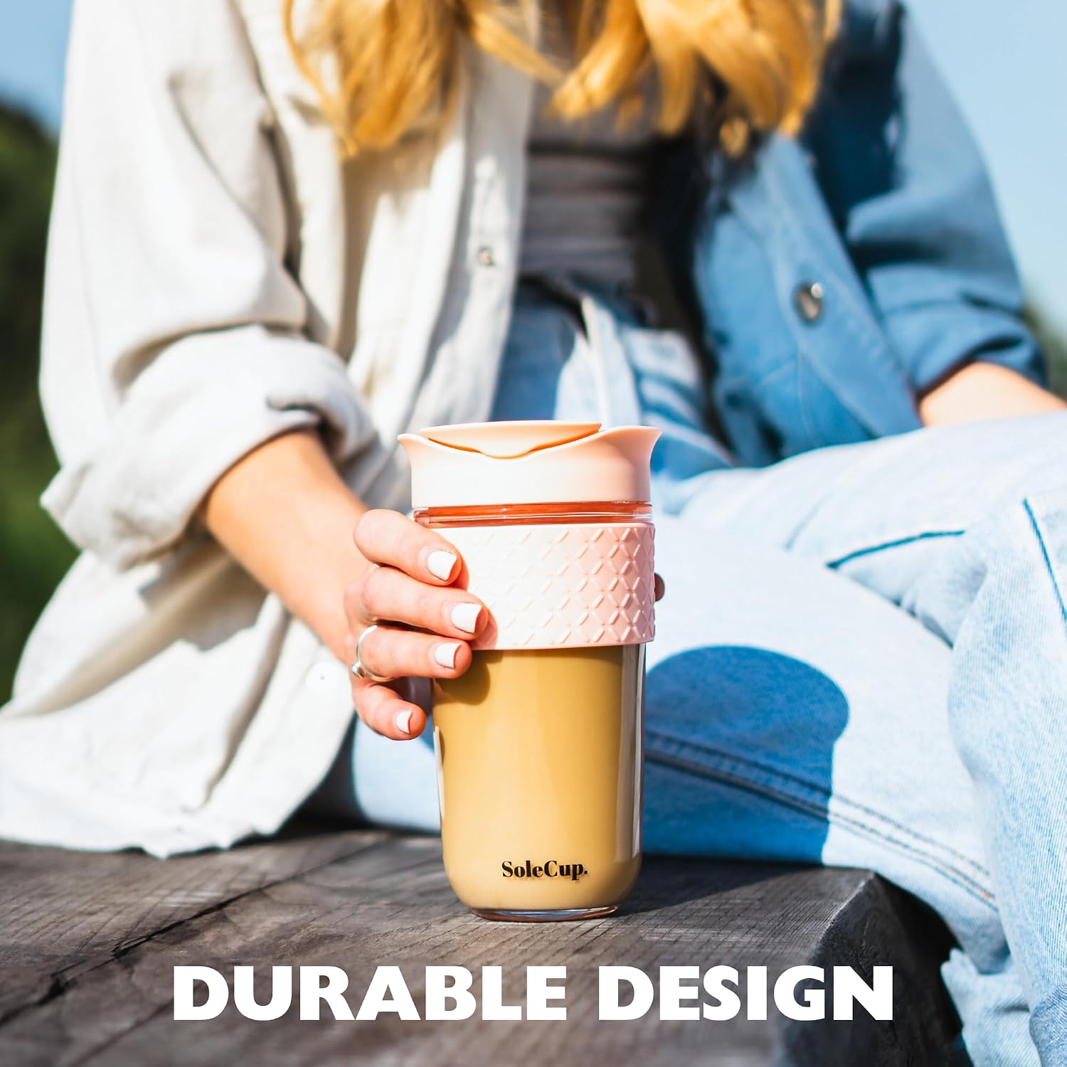 Large Travel Mug - Reusable Glass Coffee Mug - 18oz/530ml BPA-Free Hot Drink Travel Mug with Lid & Silicone Band (Black, 18oz)