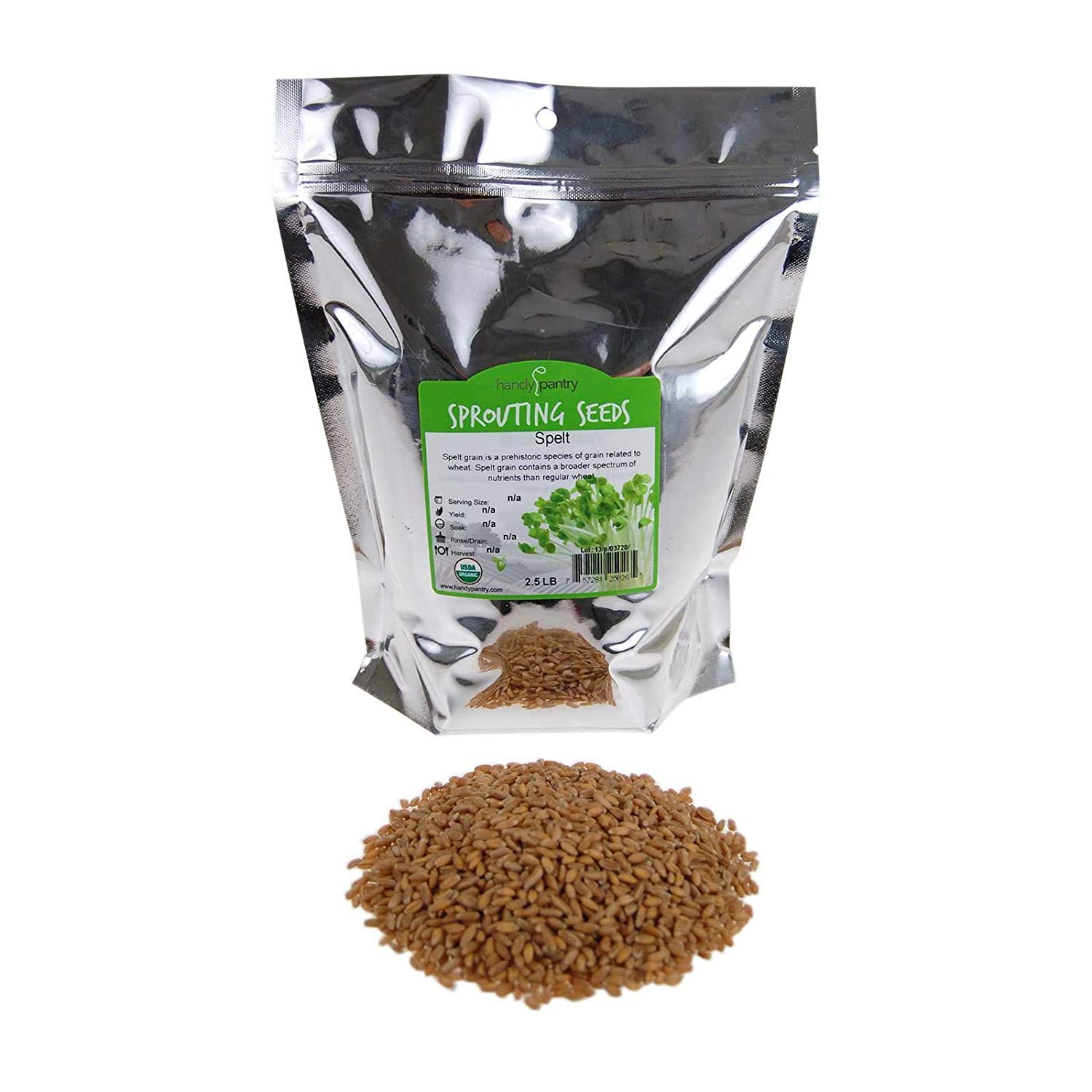 Handy Pantry Organic Spelt Seeds – Bulk Grain for Baking, Seed Rotation | Homesteading, Grinding – 30 lb Food-Grade Bucket – Non-GMO, Whole, Untreated