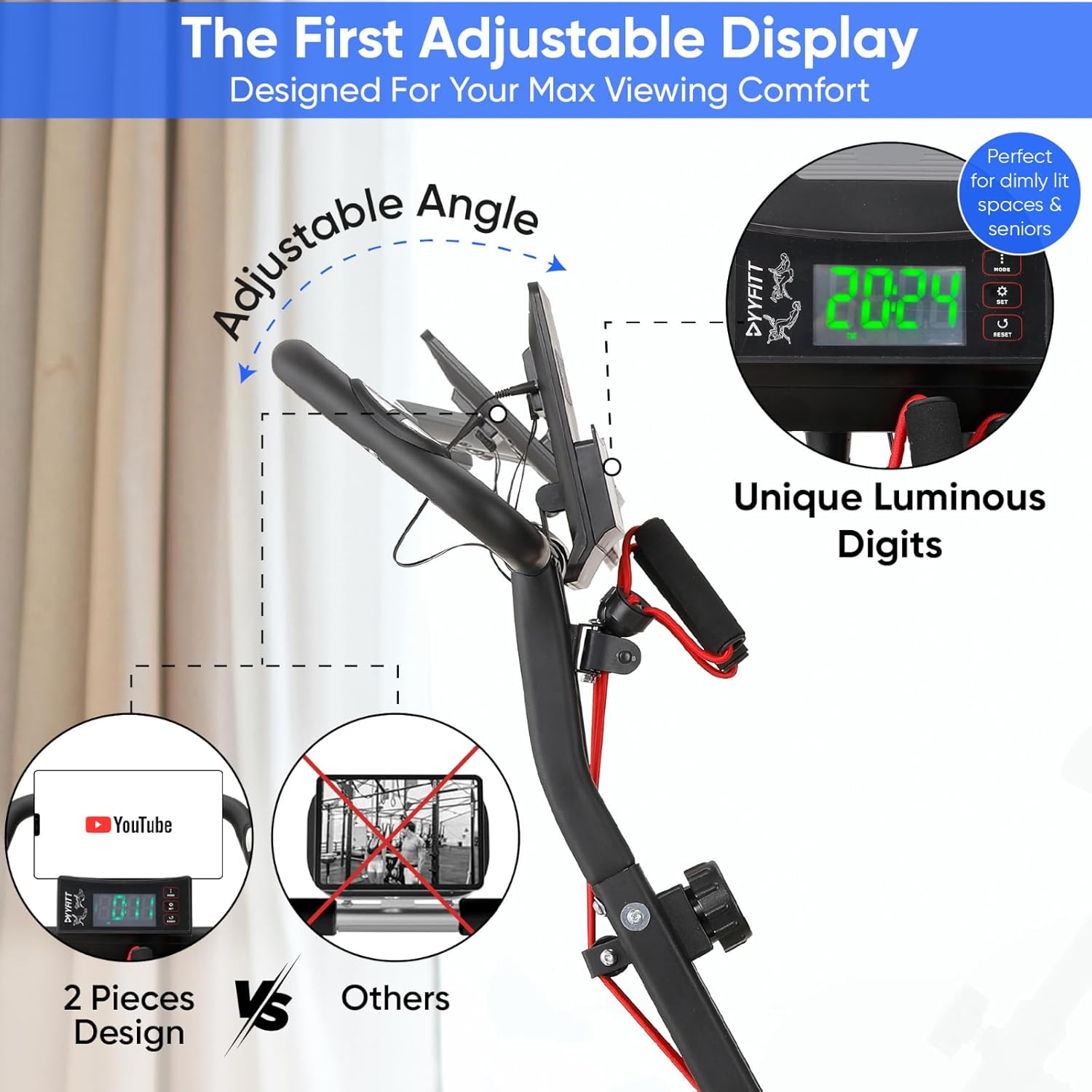 3-IN-1 Exercise Bike with Luminous Digits Display | Folding Stationary Bikes for Home Seniors | Compact Workout Bike with Fully Support Backrest