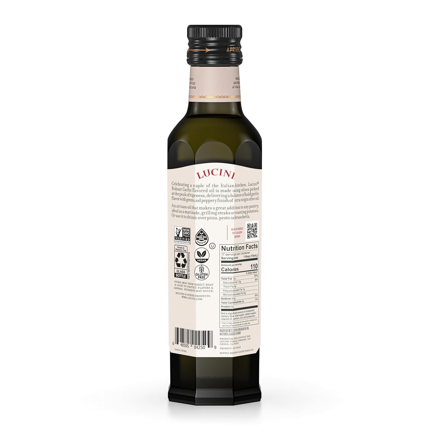 Lucini Italia Delicate Lemon Extra Virgin Olive Oil - EVOO Infused with Fresh Lemon - Olive Oil for Marinade, Grilling, Roasting, Baking - Non-GMO Verified, Whole30 Approved, Kosher, 250mL