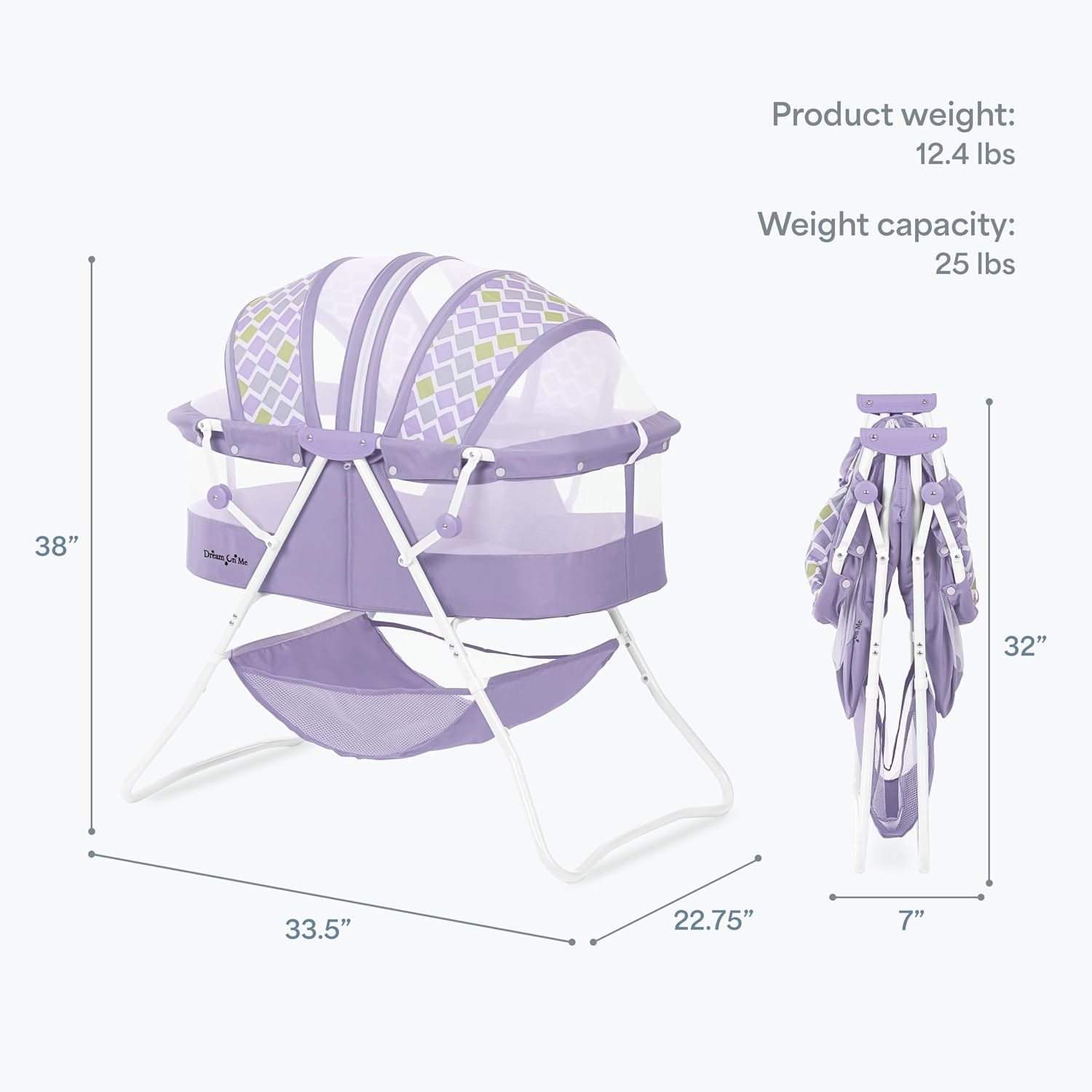 Dream On Me Karley Bassinet in Grey and Pink