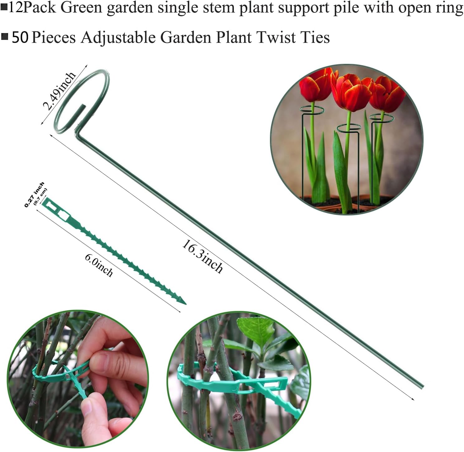 30 Inch Or 16 InchPlant Stakes for Flowers - 5 Pack, Adjustable Height