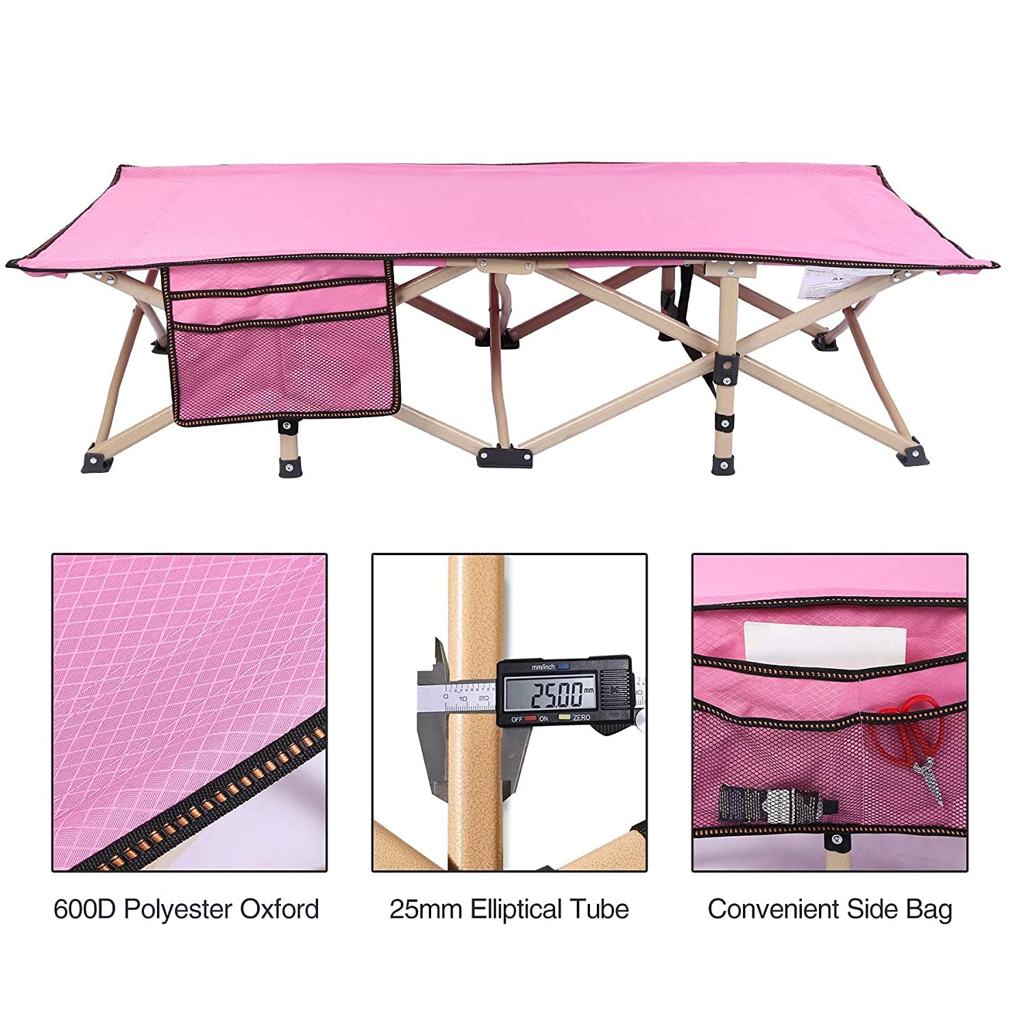 REDCAMP Extra Long Kids Cot for Camping 2-7 Years, Portable Travel Toddler Cot Bed with Carry Bag, Lightweight for Outdoor Indoor Home, Blue 53''x26''