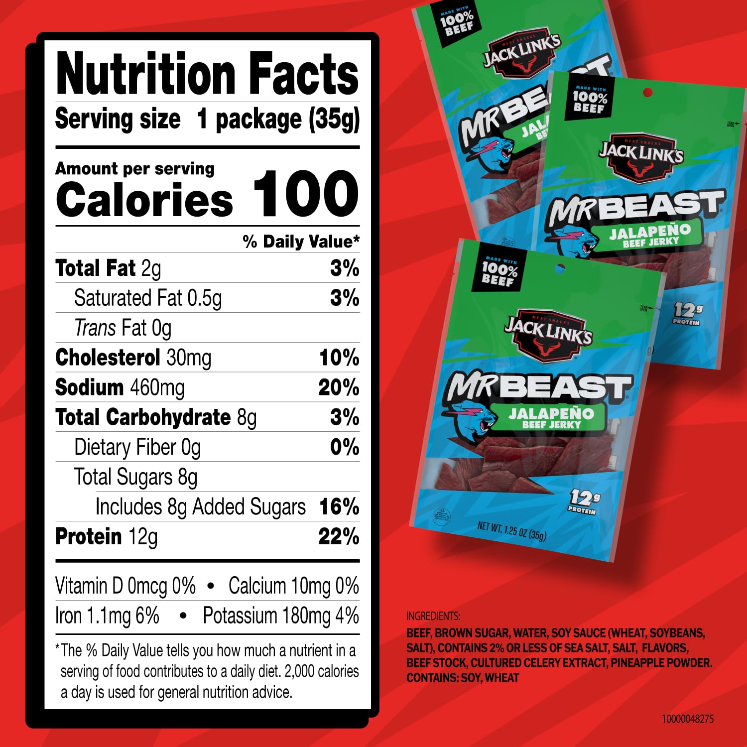 Jack Link's MrBeast Beef Jerky, Peppered Beef Jerky - 10 Count | As Seen on Beast Games, 11g Protein, Made with 100% Real Beef, Pantry-Ready Snacks
