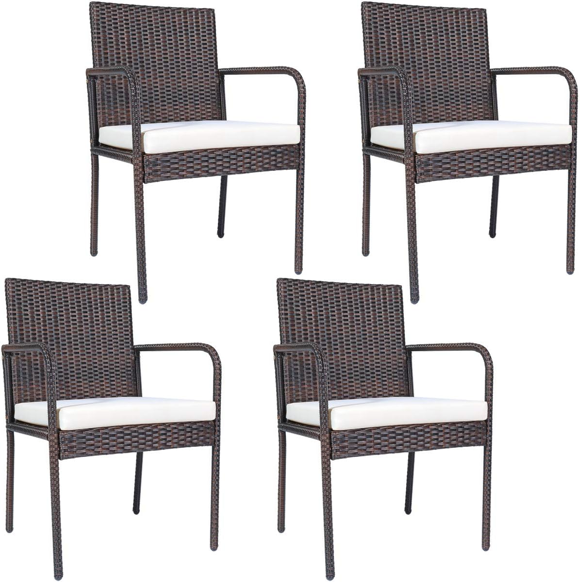 Outdoor Patio Wicker Chairs Set of 4, with Heavy Duty Steel Frame and Soft Cushions, All Weather Resistant Outdoor Dining Set, Suitable for Poolside