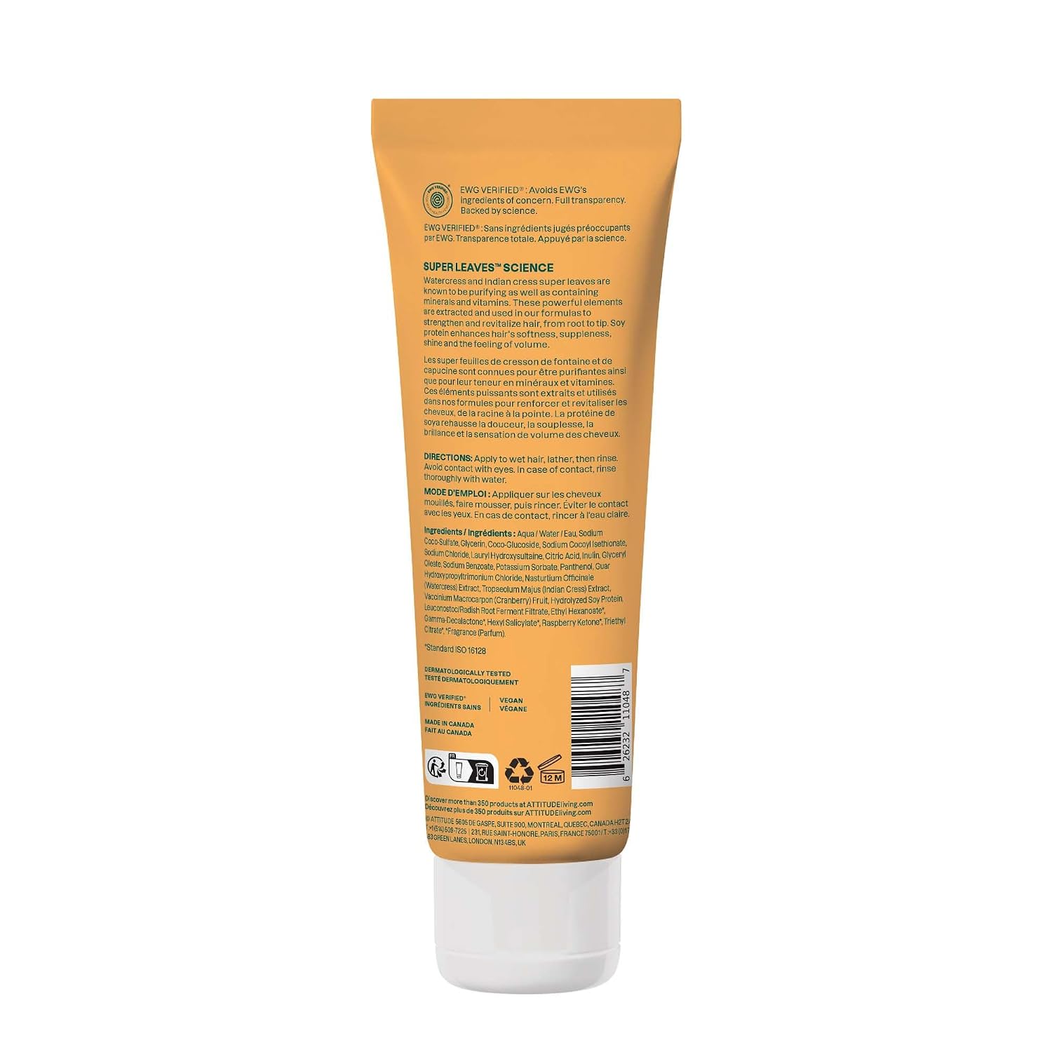 ATTITUDE Clarifying Hair Shampoo, EWG Verified, Restores Shine, Naturally Derived Ingredients, Vegan and Plant Based, Lemon Leaves and White Tea, 16 Fl Oz