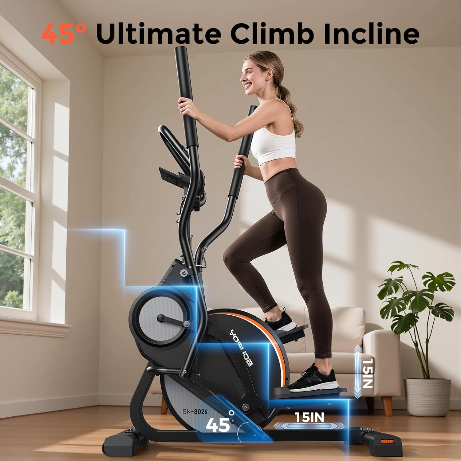 YOSUDA Elliptical Exercise Machine, Compact Elliptical with 45° Incline | 3-in-1 (Elliptical + Cardio Climber + Stair Stepper) Elliptical