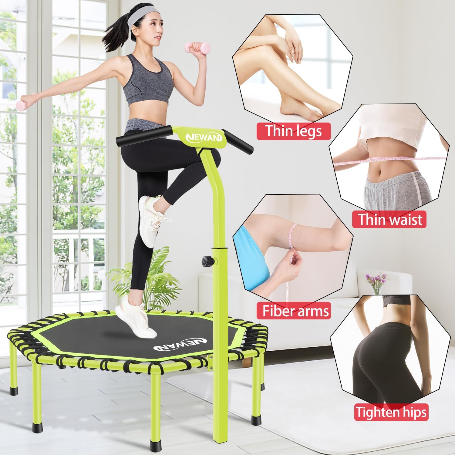 Newan 48" Fitness Trampoline with Adjustable Handle Bar